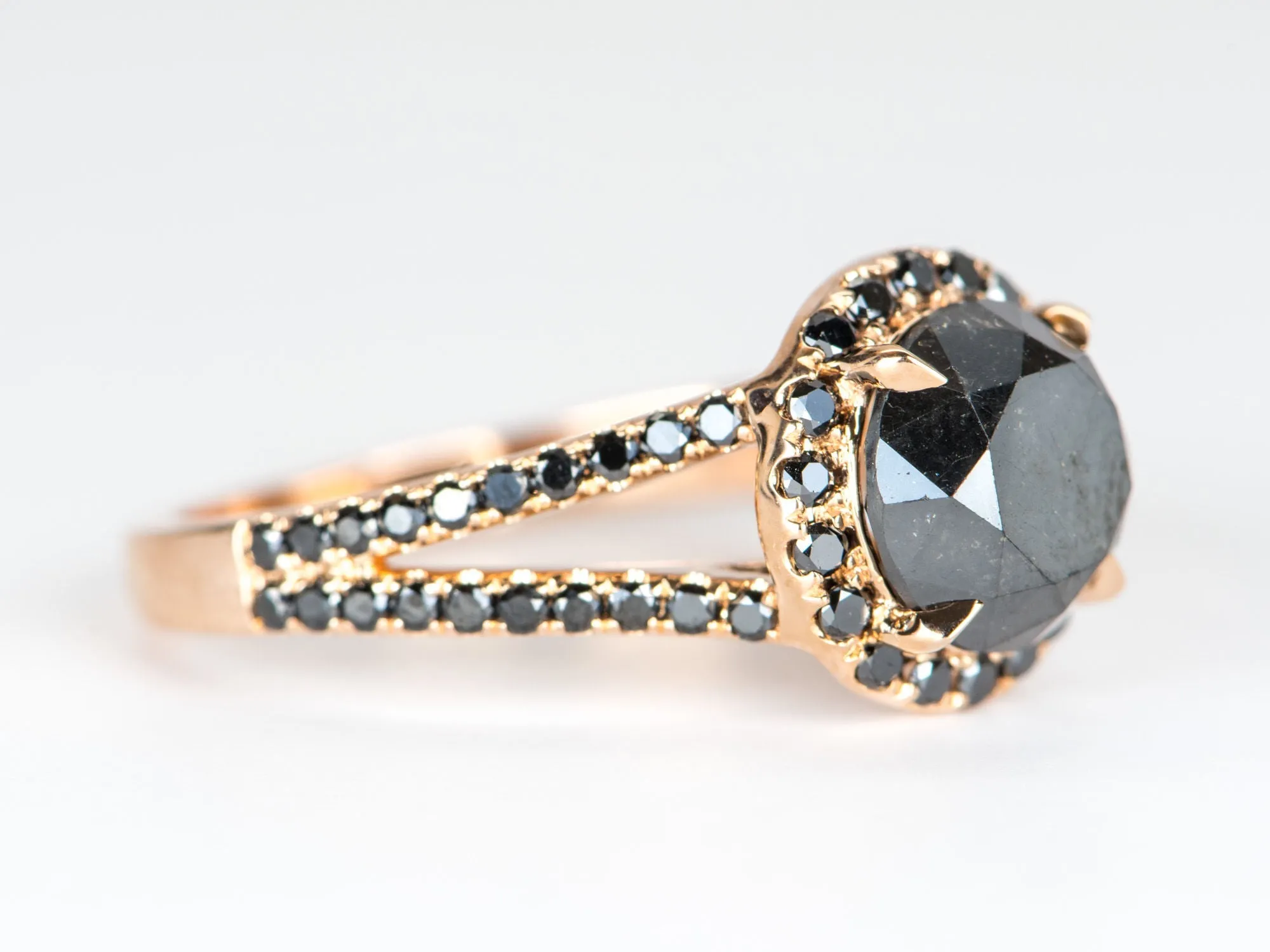 2.96ct Round Black Diamond Halo and Pave Band 14K Gold Engagement Ring R6336