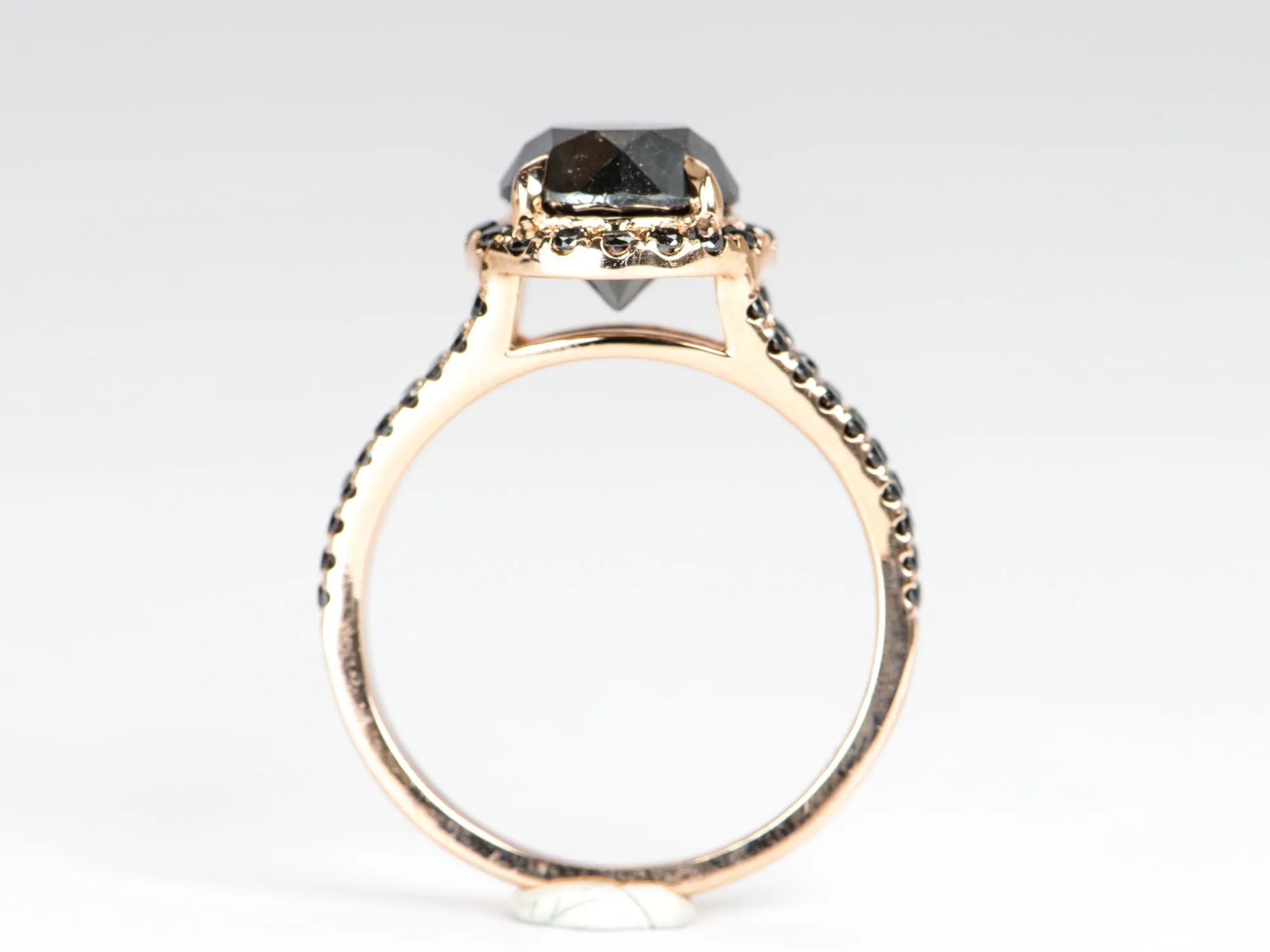 2.96ct Round Black Diamond Halo and Pave Band 14K Gold Engagement Ring R6336