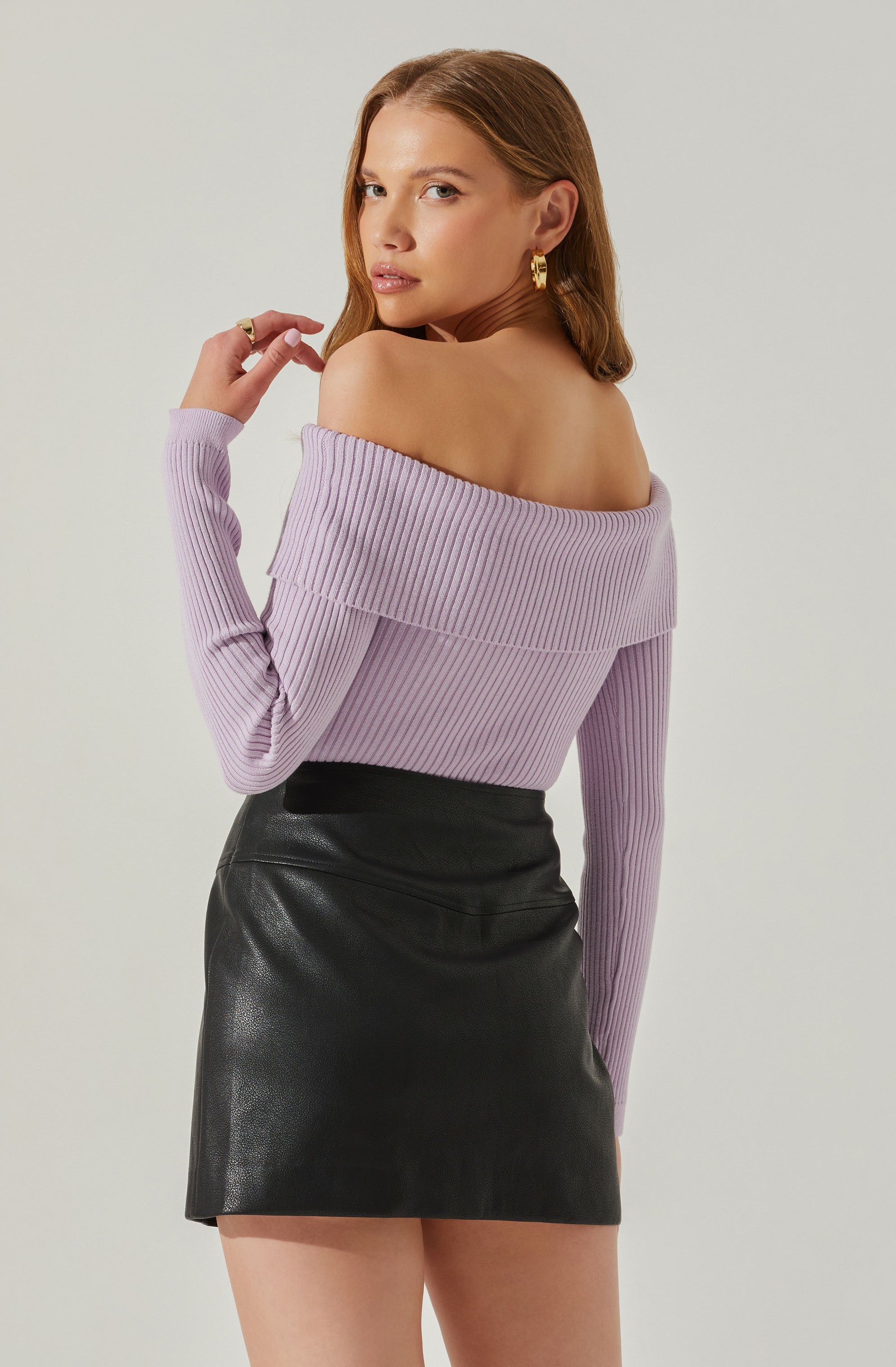 Ainsley Ribbed Off Shoulder Sweater