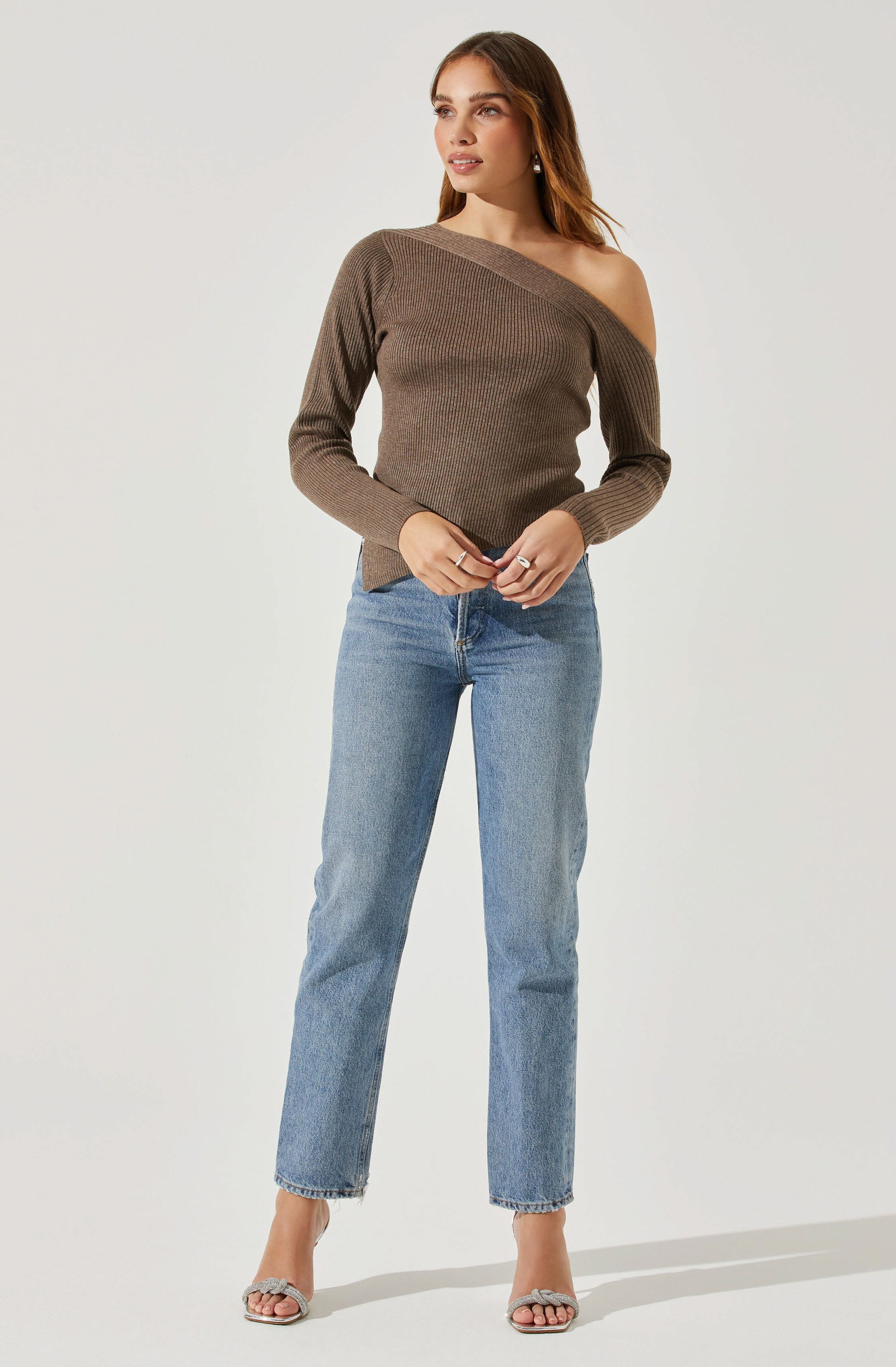 Aldari Off Shoulder Ribbed Knit Sweater