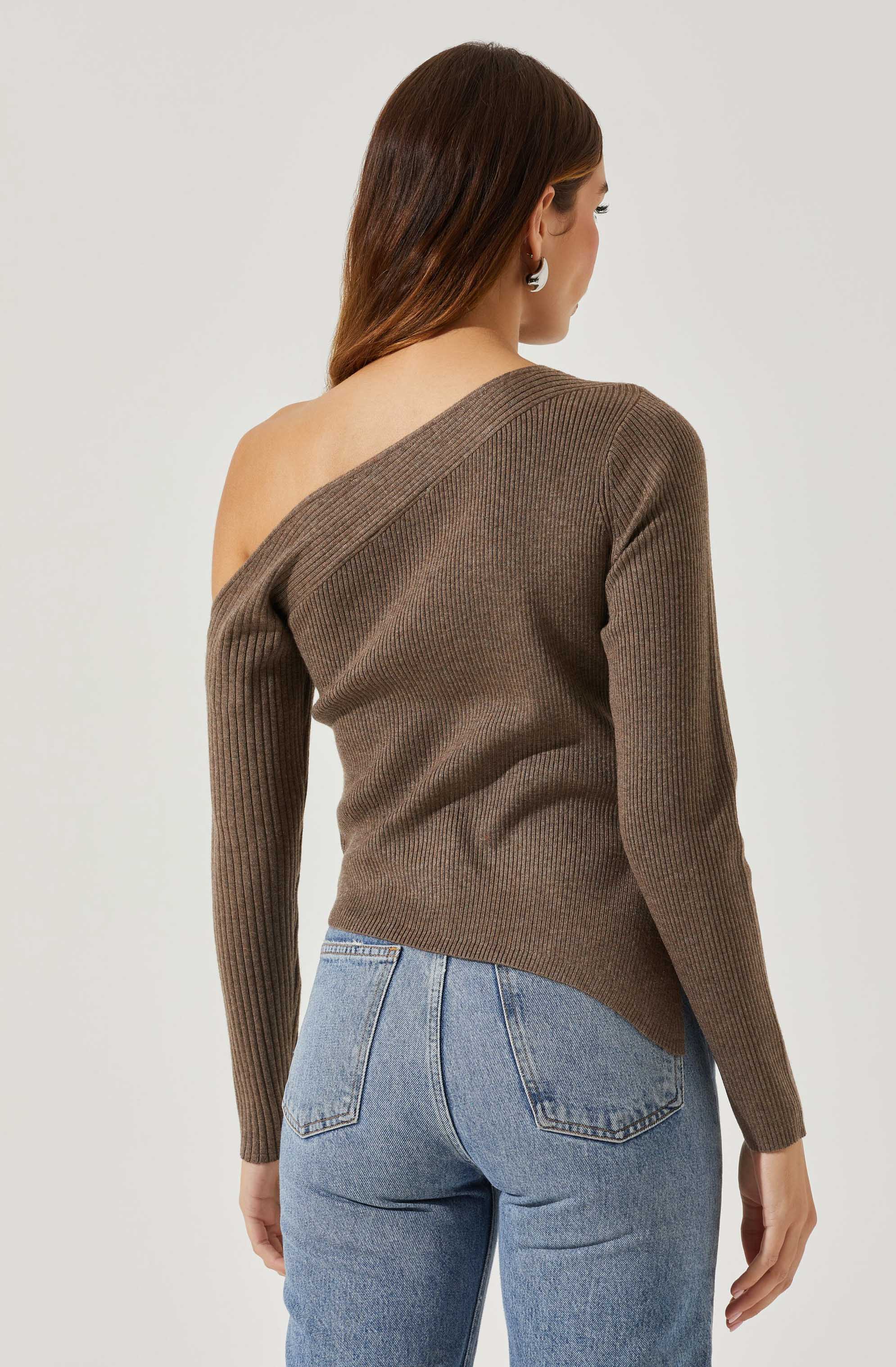 Aldari Off Shoulder Ribbed Knit Sweater