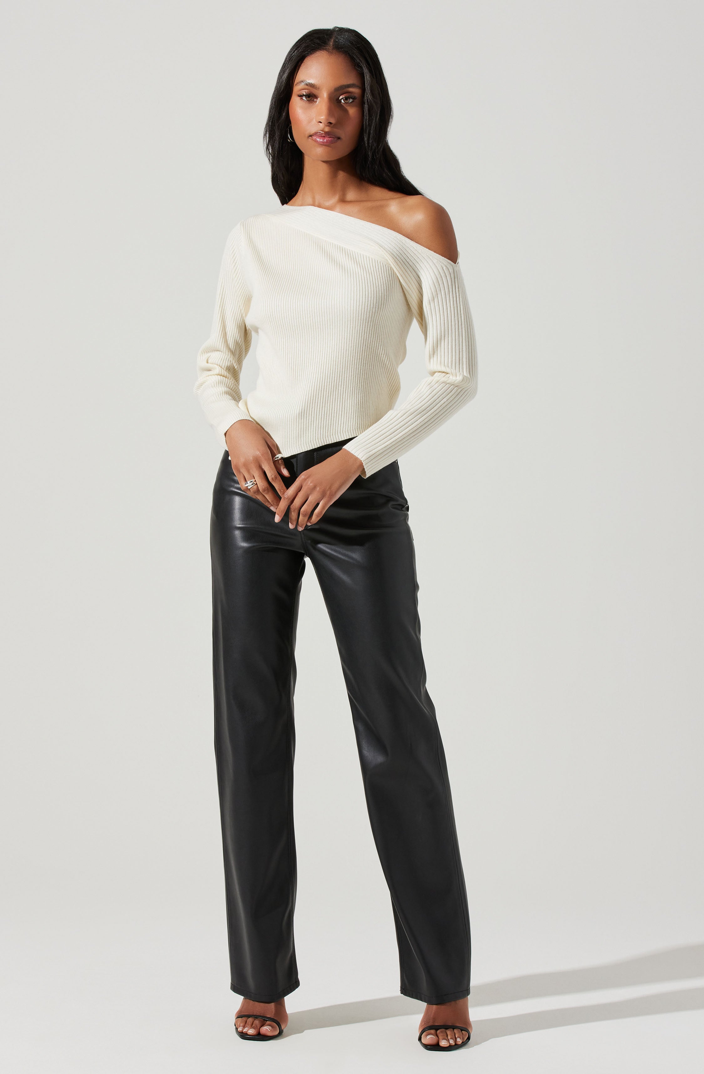 Aldari Off Shoulder Ribbed Knit Sweater