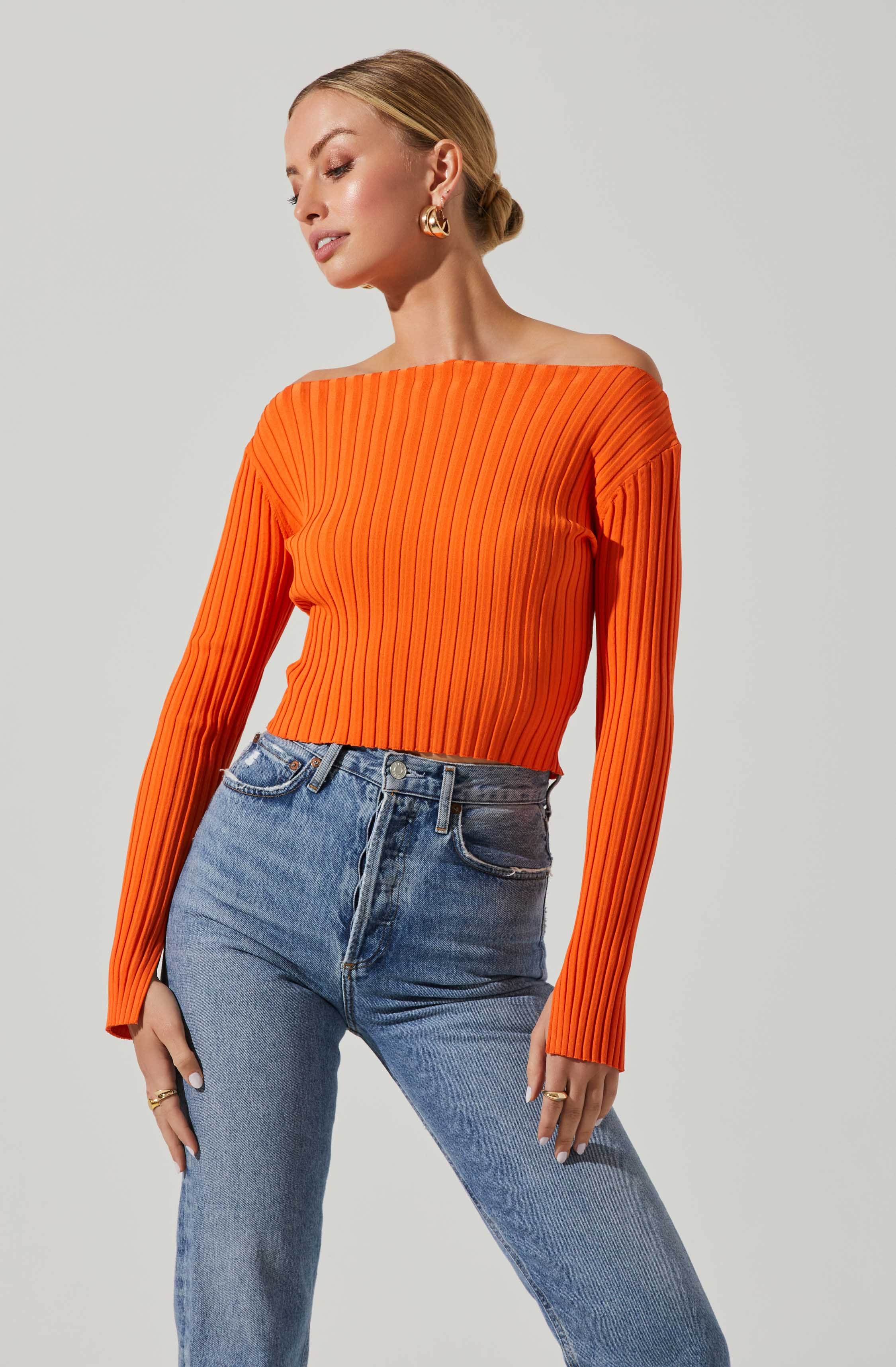 Alessandra Ribbed Off Shoulder Sweater