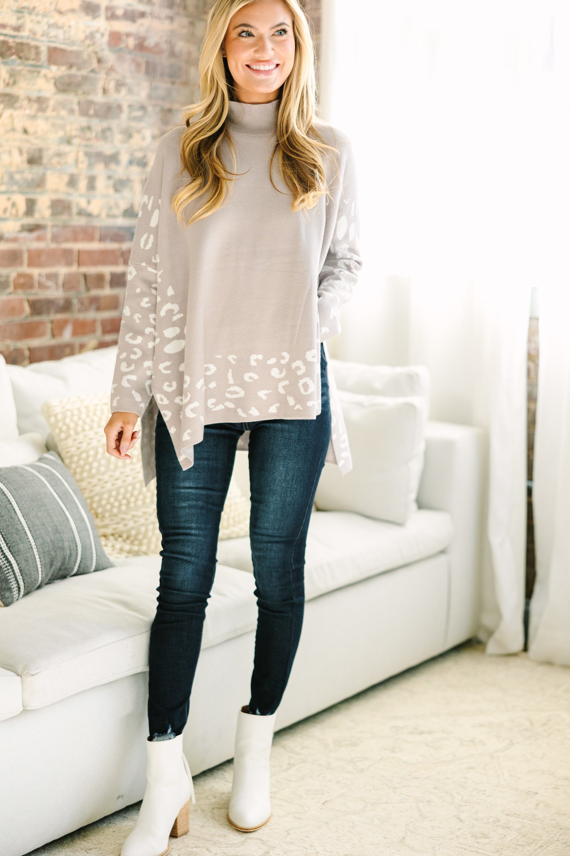 All In Theory Gray Leopard Sweater Tunic