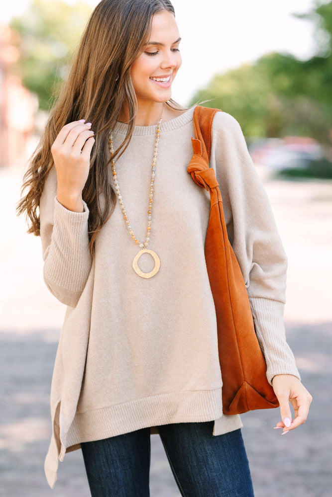 Always Fun Taupe Brown Brushed Knit Tunic