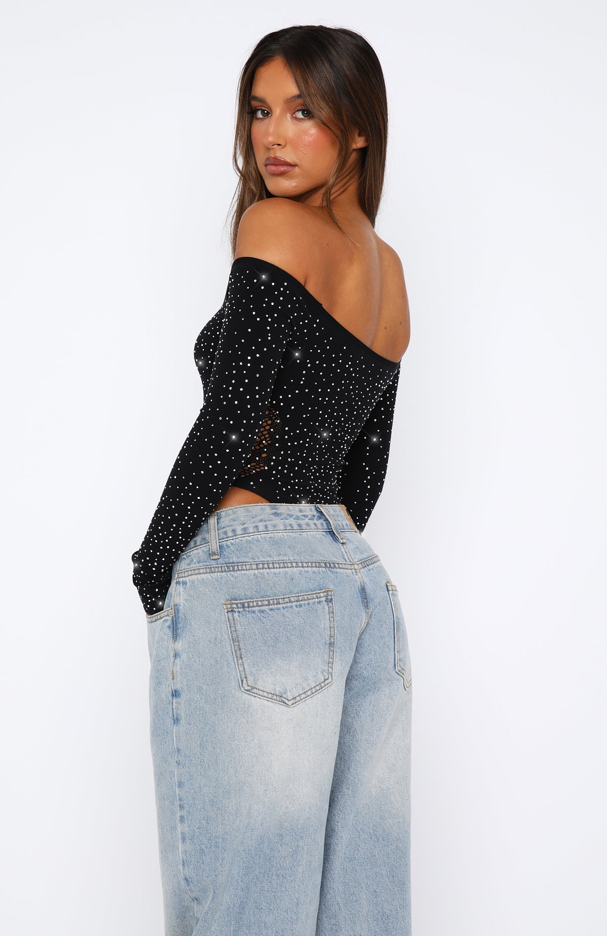 Atmosphere Embellished Long Sleeve Bodysuit Black