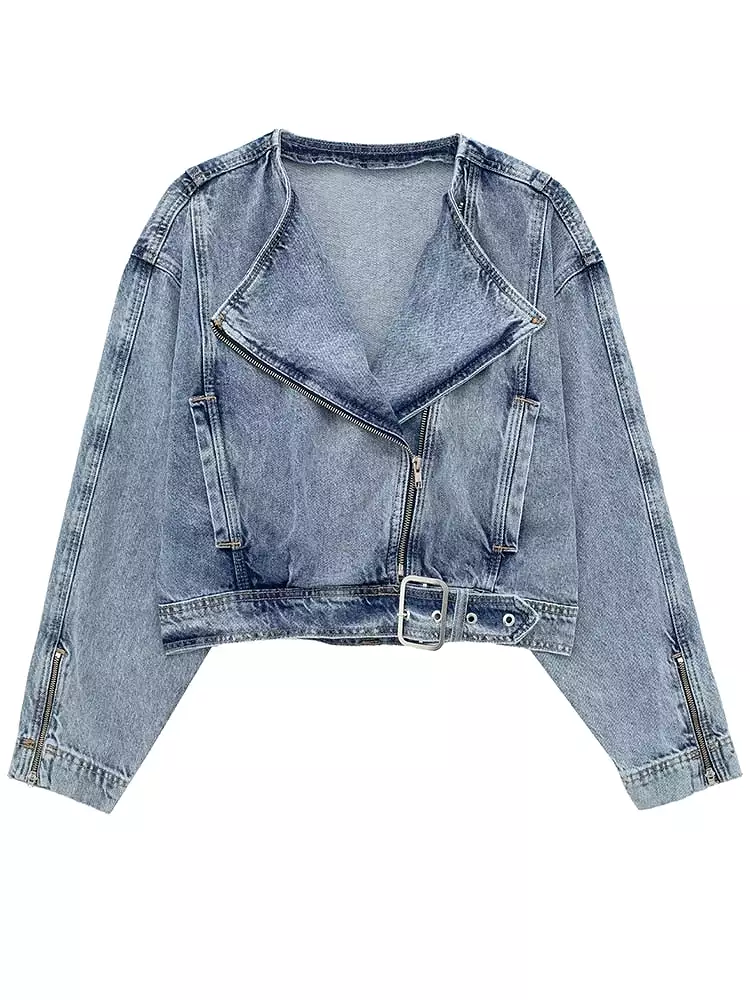 Autumn Winter Vintage Lady Motorcycle Short Denim Jacket