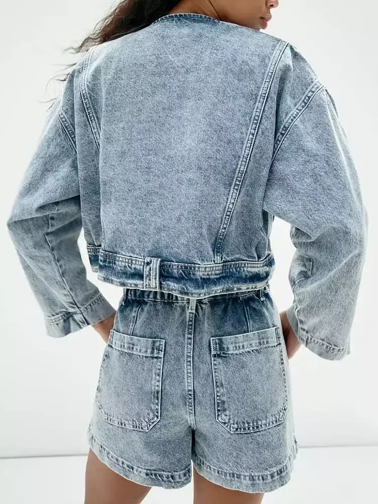 Autumn Winter Vintage Lady Motorcycle Short Denim Jacket