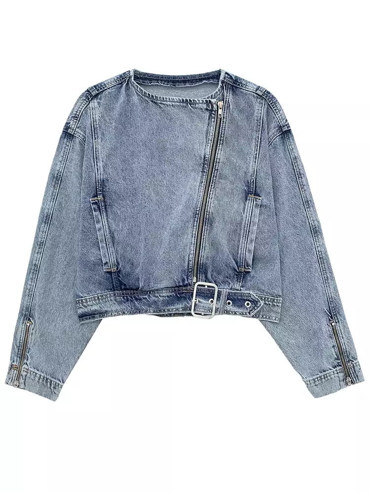 Autumn Winter Vintage Lady Motorcycle Short Denim Jacket