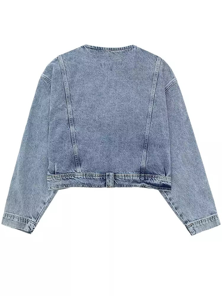 Autumn Winter Vintage Lady Motorcycle Short Denim Jacket