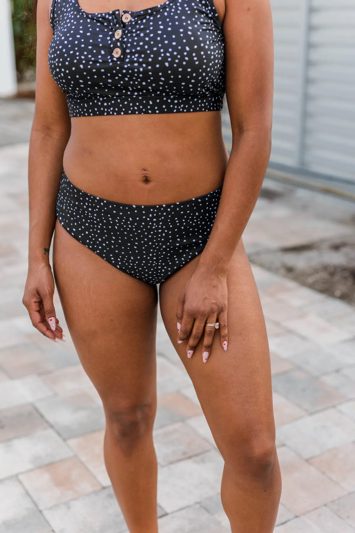 Bask In The Sun Mid-Rise Swim Bottoms- Black & Ivory