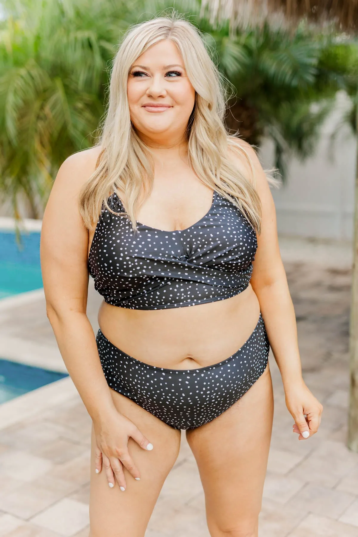 Bask In The Sun Mid-Rise Swim Bottoms- Black & Ivory