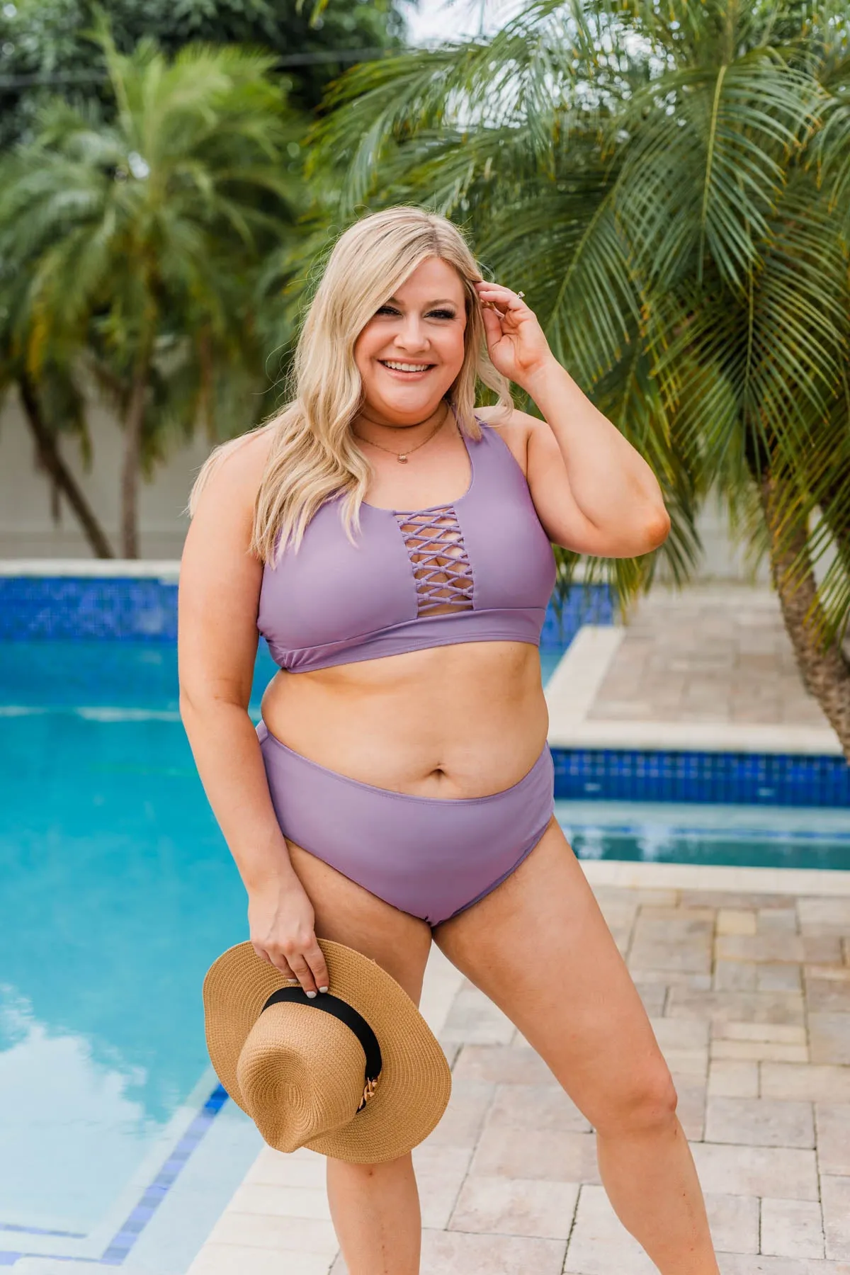 Bask In The Sun Mid-Rise Swim Bottoms- Purple