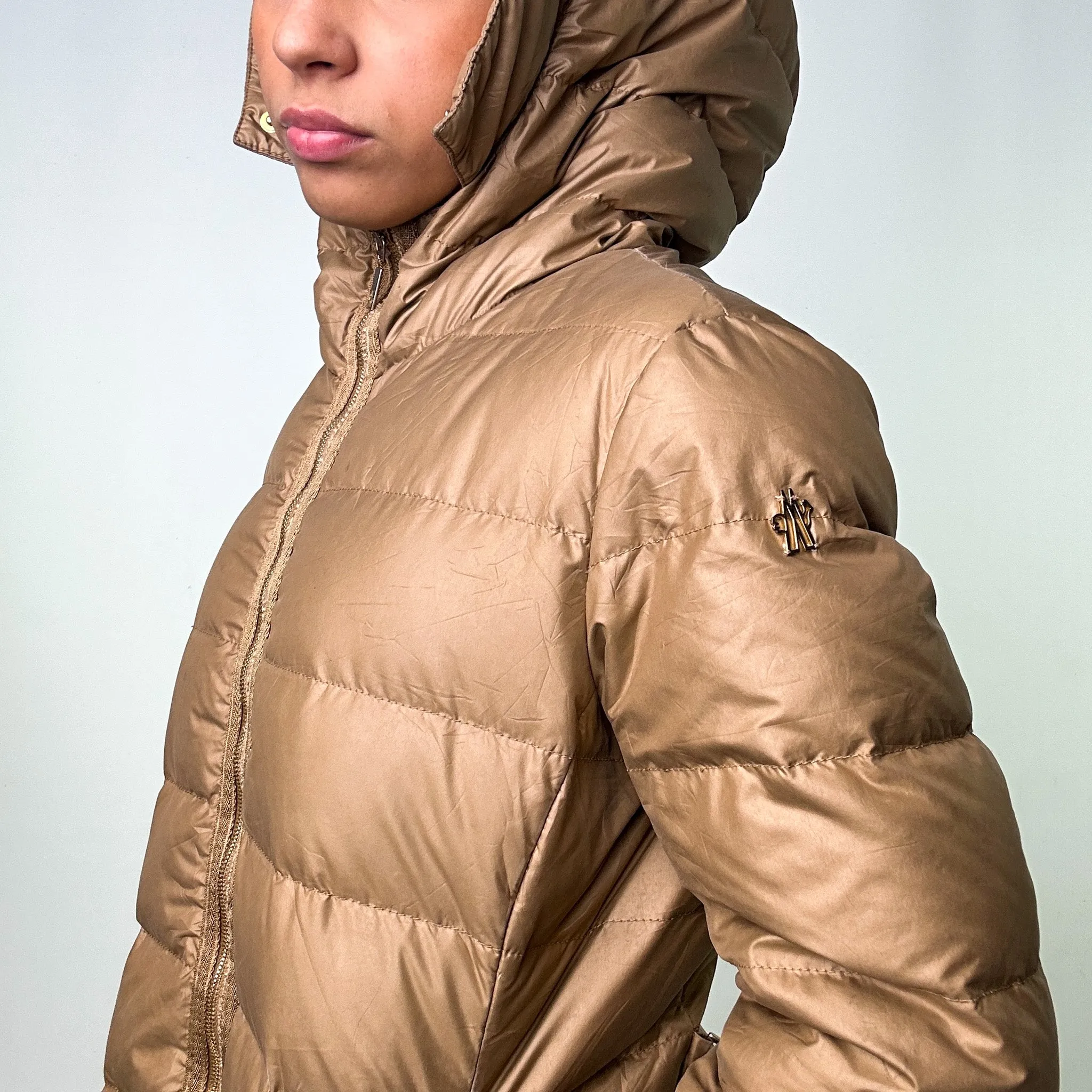 Beige Tan 90s Moncler Angers Puffer Jacket Coat (L)