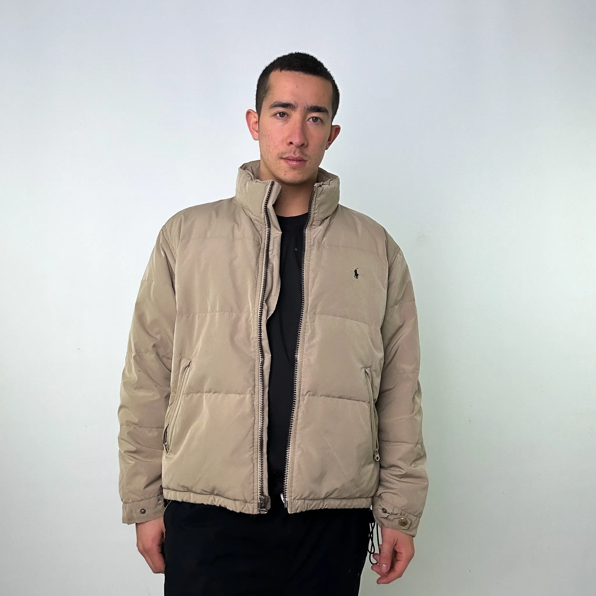 Beige Tan 90s Polo Ralph Lauren Puffer Jacket Coat (XL)