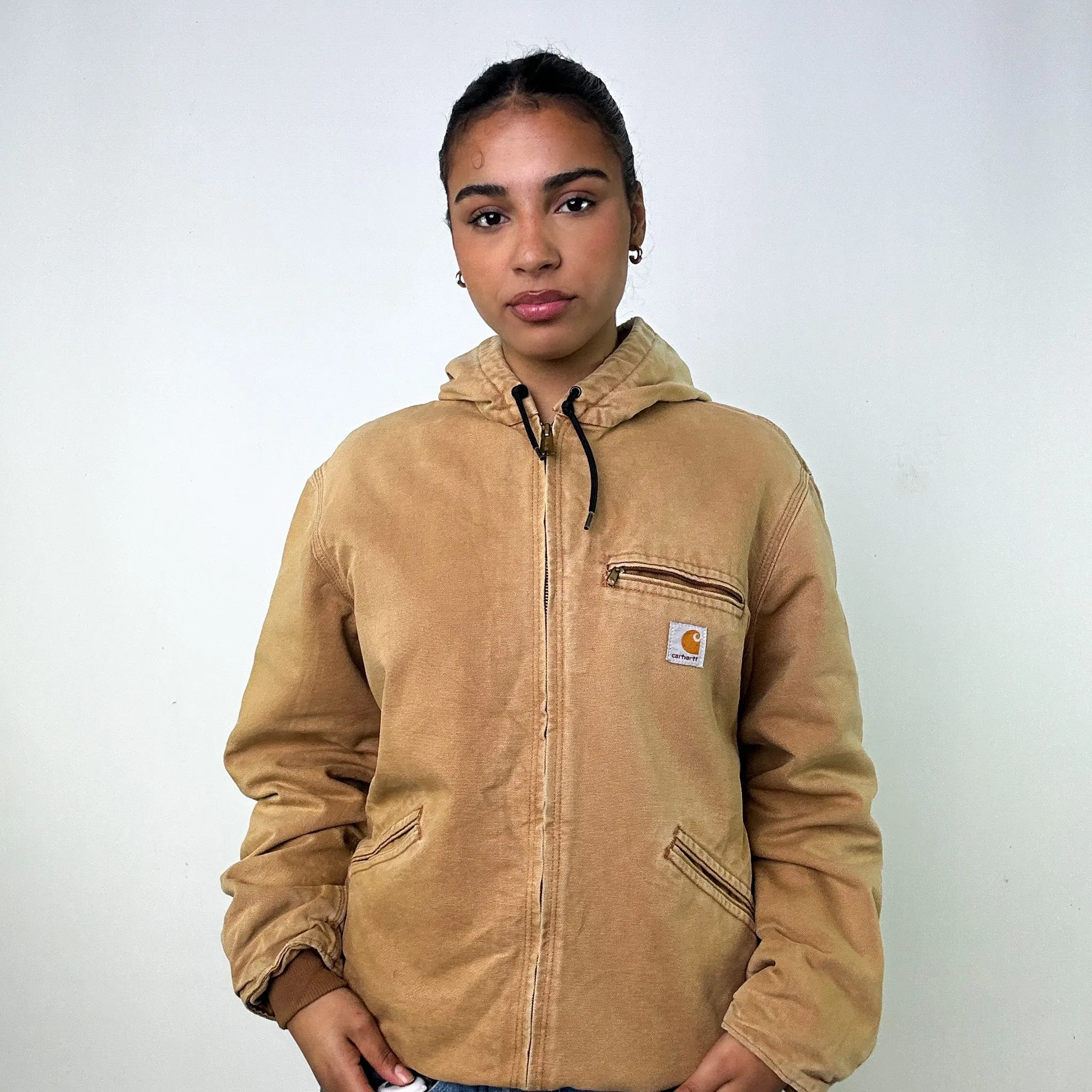 Beige Tan Vintage Carhartt Active Workwear Jacket Coat (M)