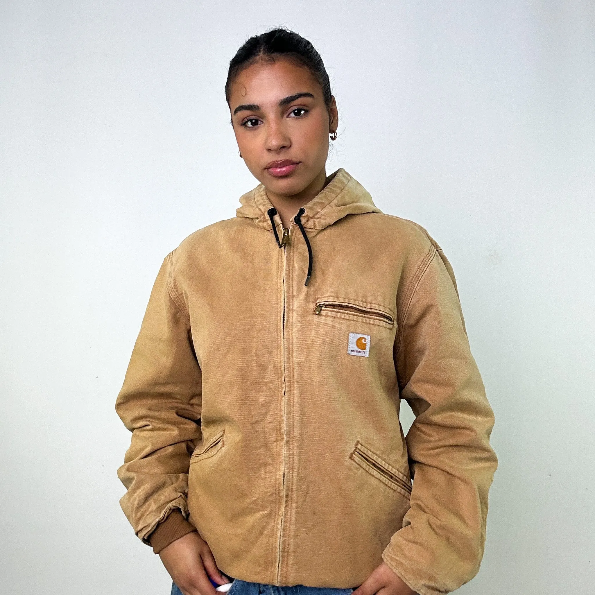 Beige Tan Vintage Carhartt Active Workwear Jacket Coat (M)