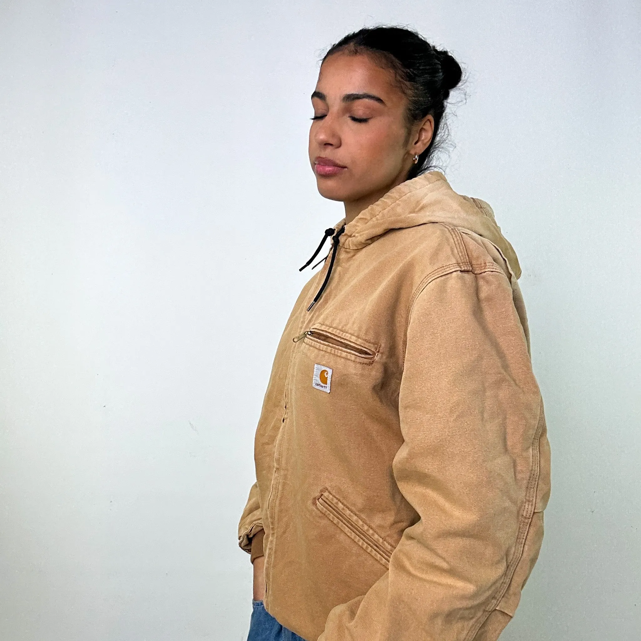 Beige Tan Vintage Carhartt Active Workwear Jacket Coat (M)