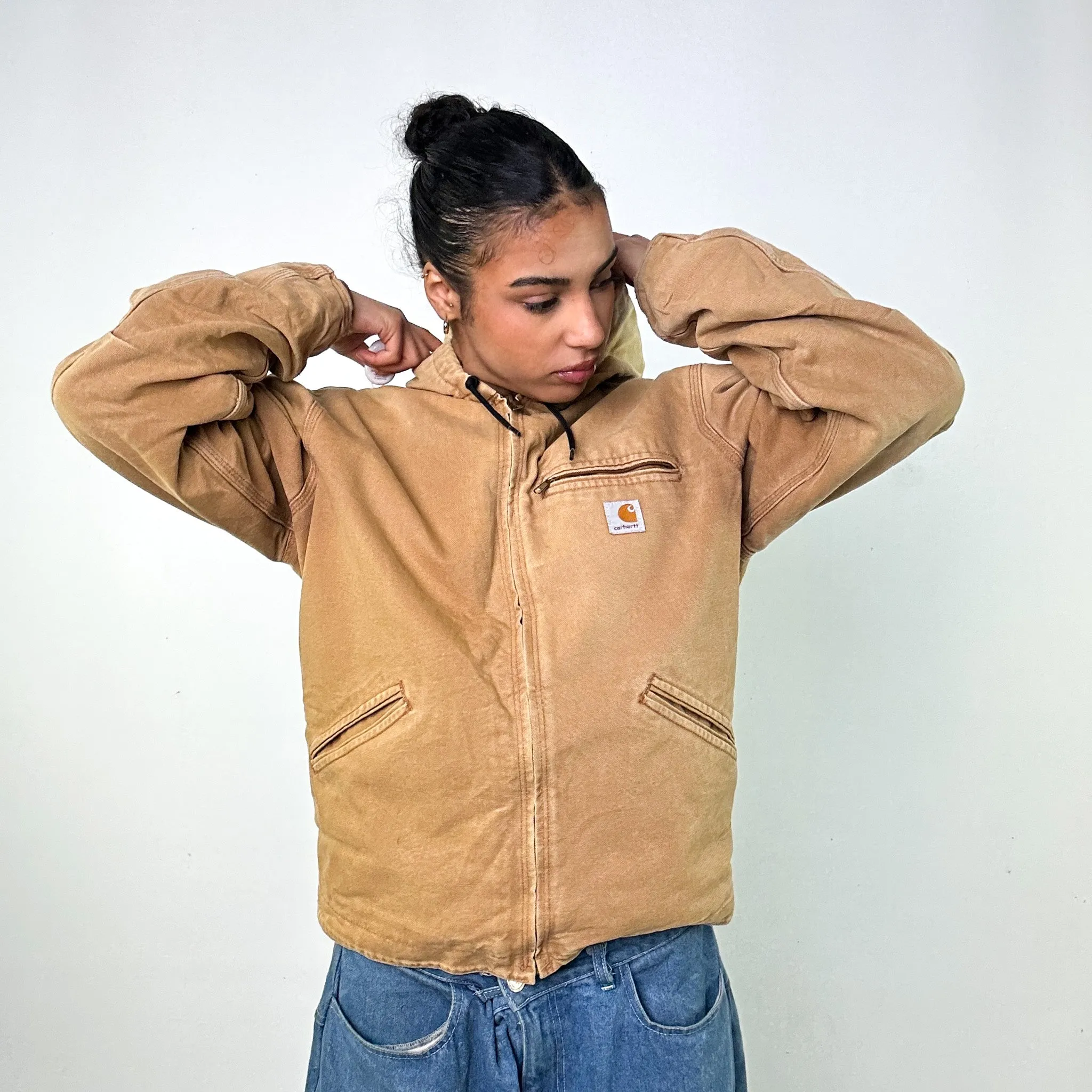 Beige Tan Vintage Carhartt Active Workwear Jacket Coat (M)