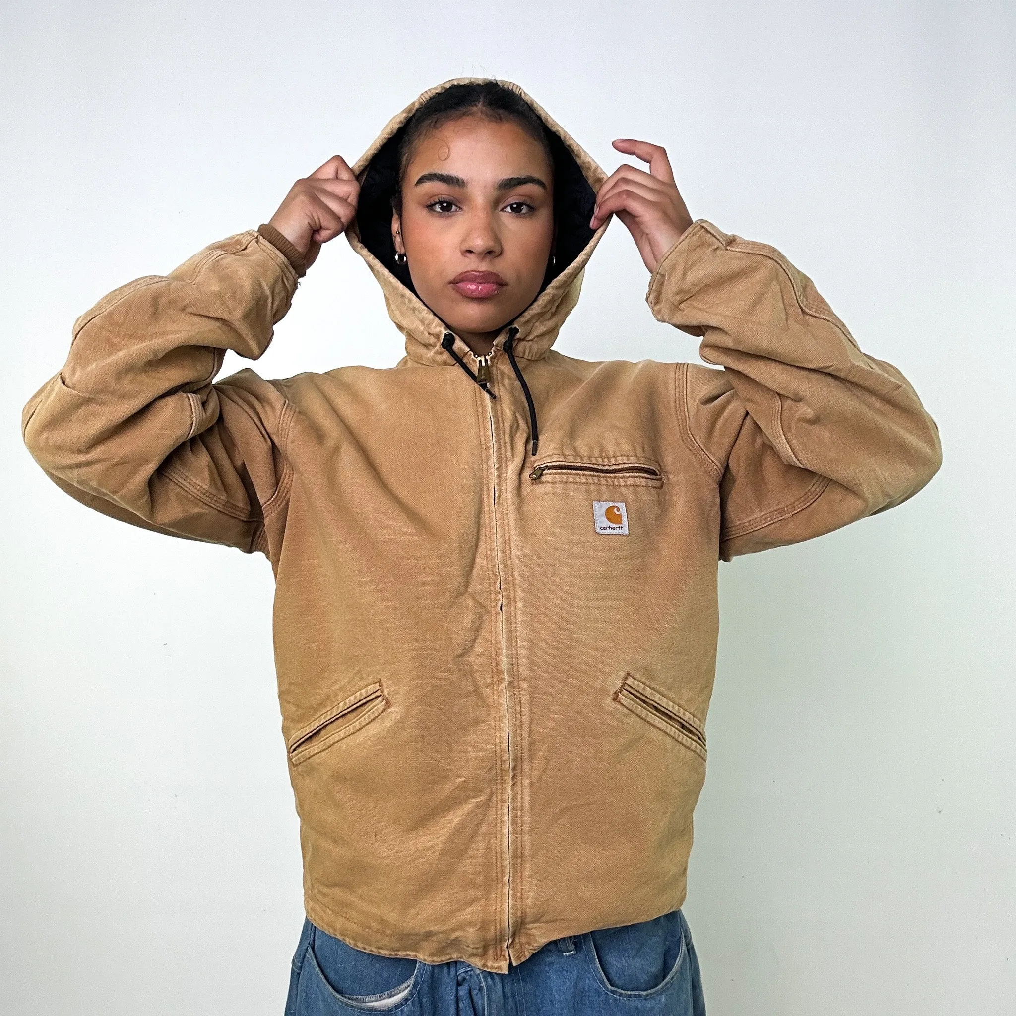 Beige Tan Vintage Carhartt Active Workwear Jacket Coat (M)