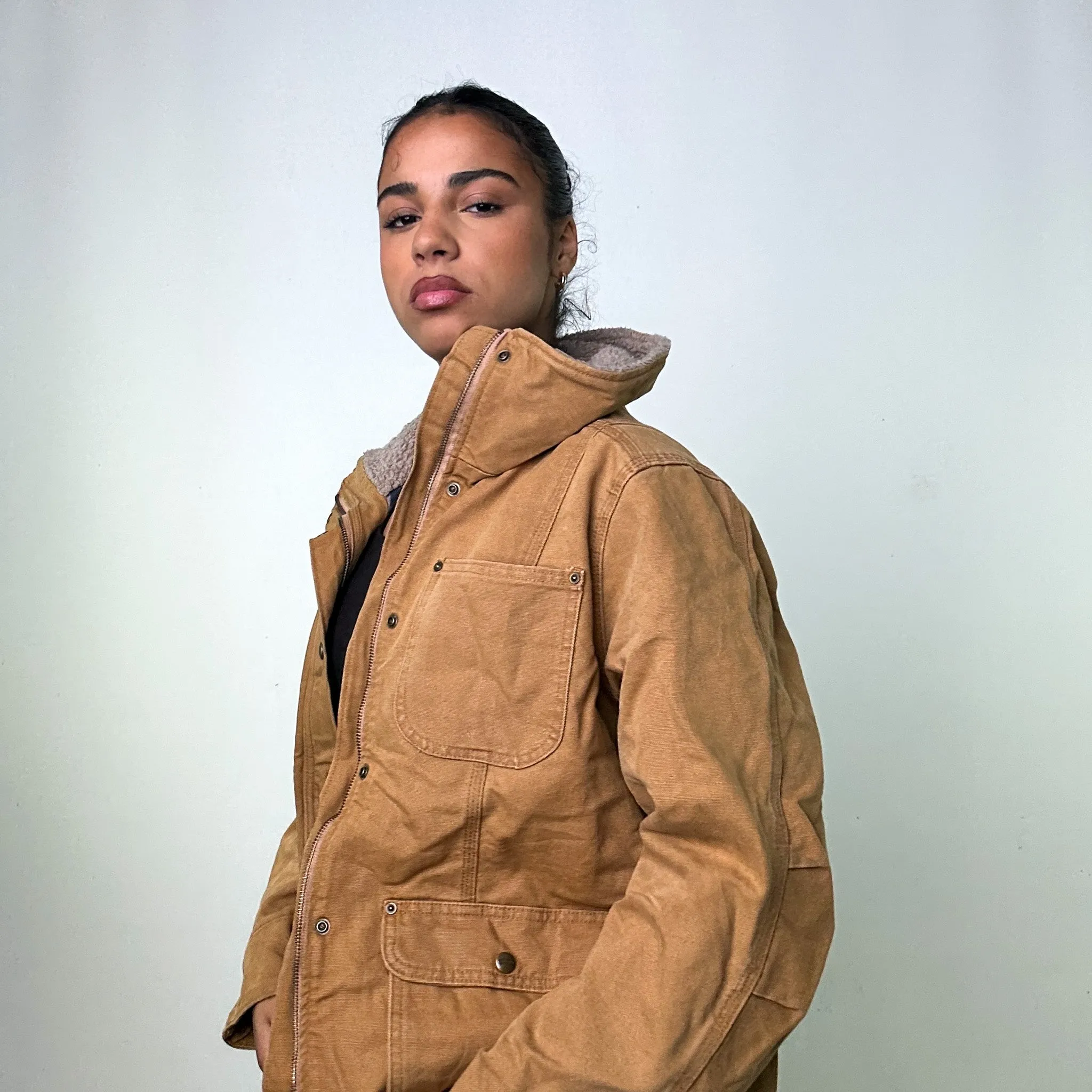 Beige Tan Vintage Carhartt Arctic Workwear Jacket Coat (L)