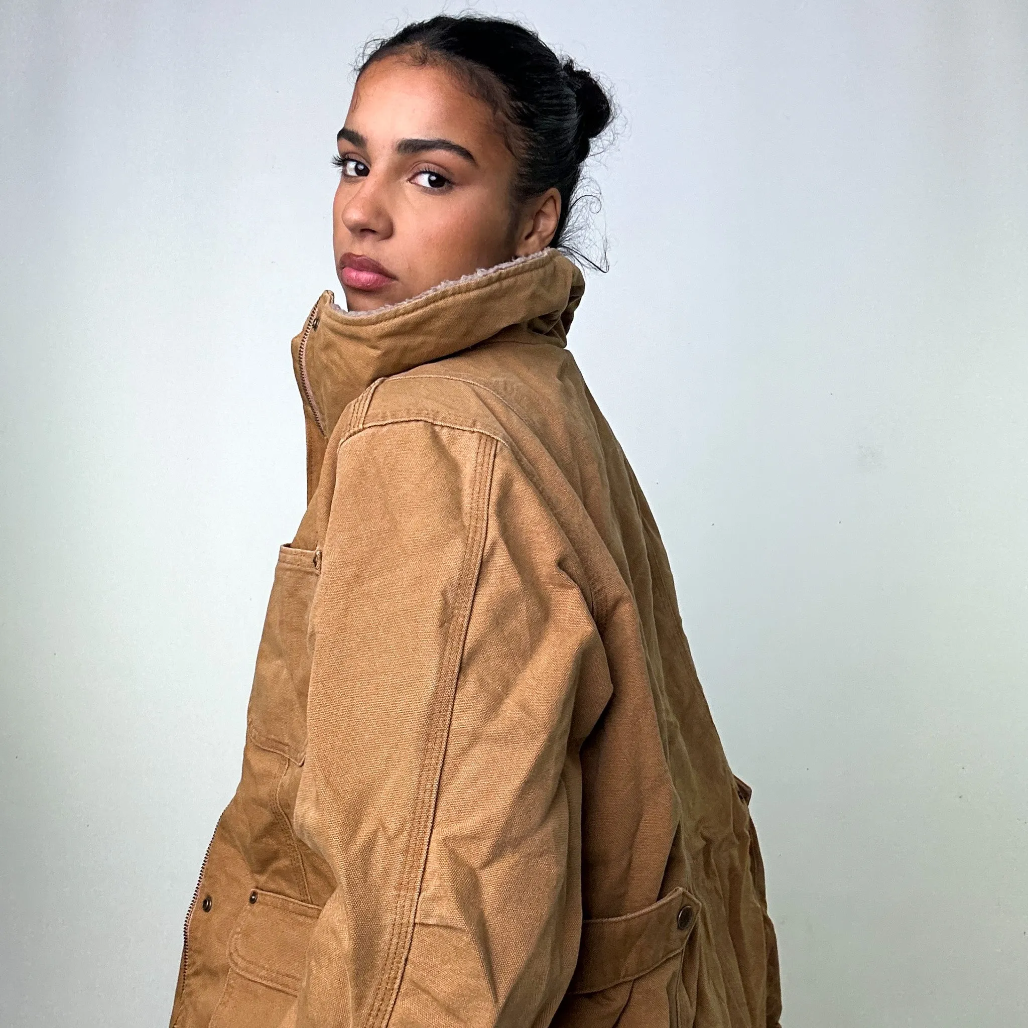 Beige Tan Vintage Carhartt Arctic Workwear Jacket Coat (L)