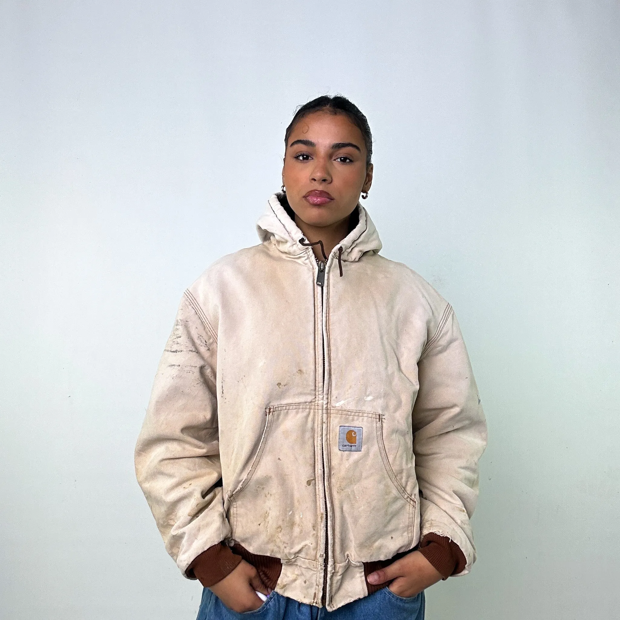 Beige Tan Vintage Carhartt Workwear Jacket Coat (L)