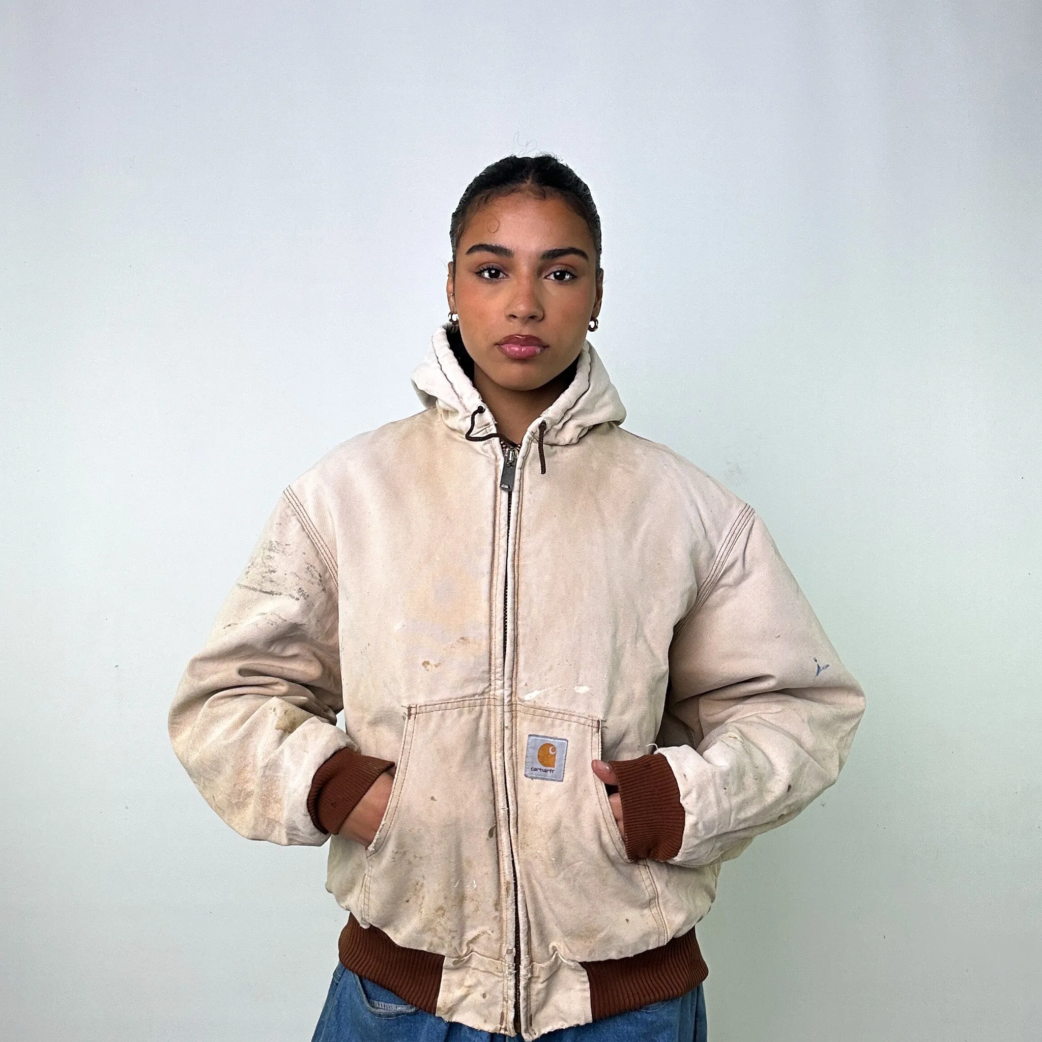 Beige Tan Vintage Carhartt Workwear Jacket Coat (L)