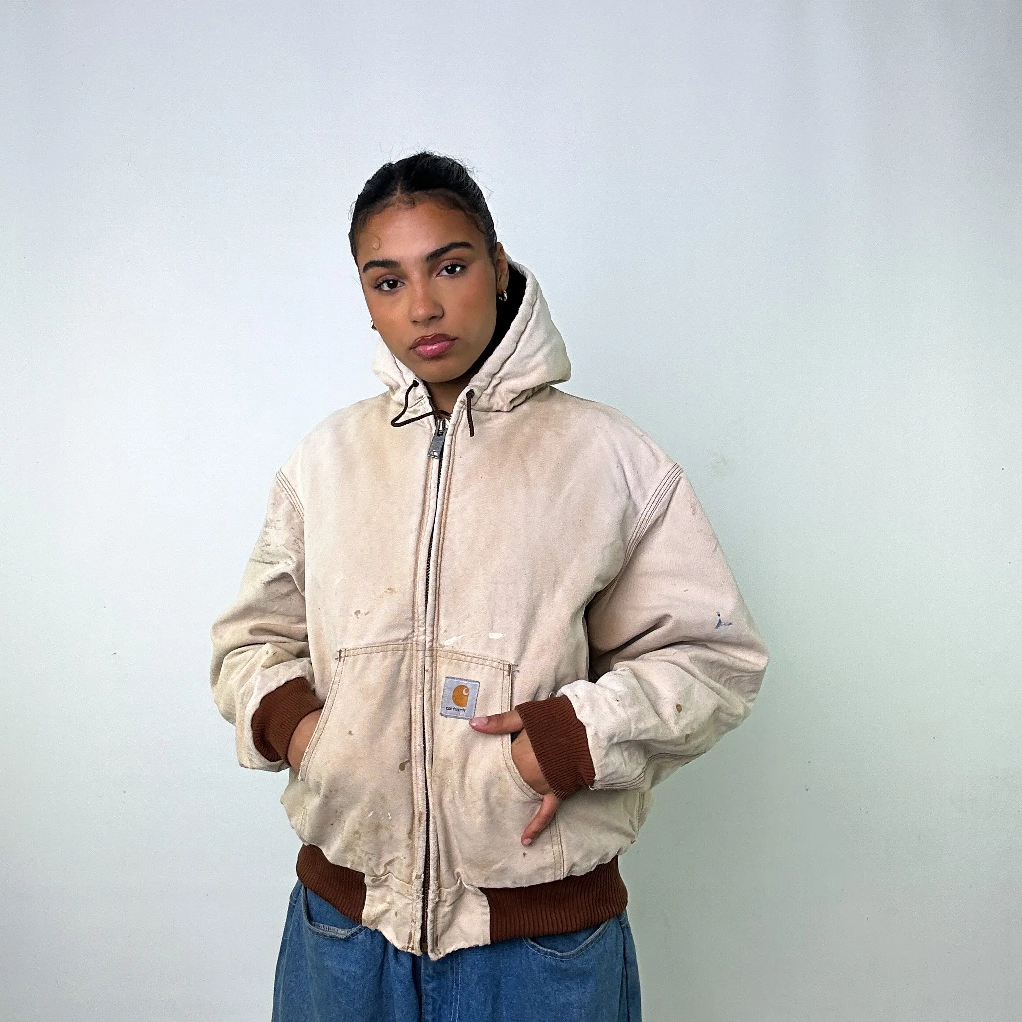 Beige Tan Vintage Carhartt Workwear Jacket Coat (L)