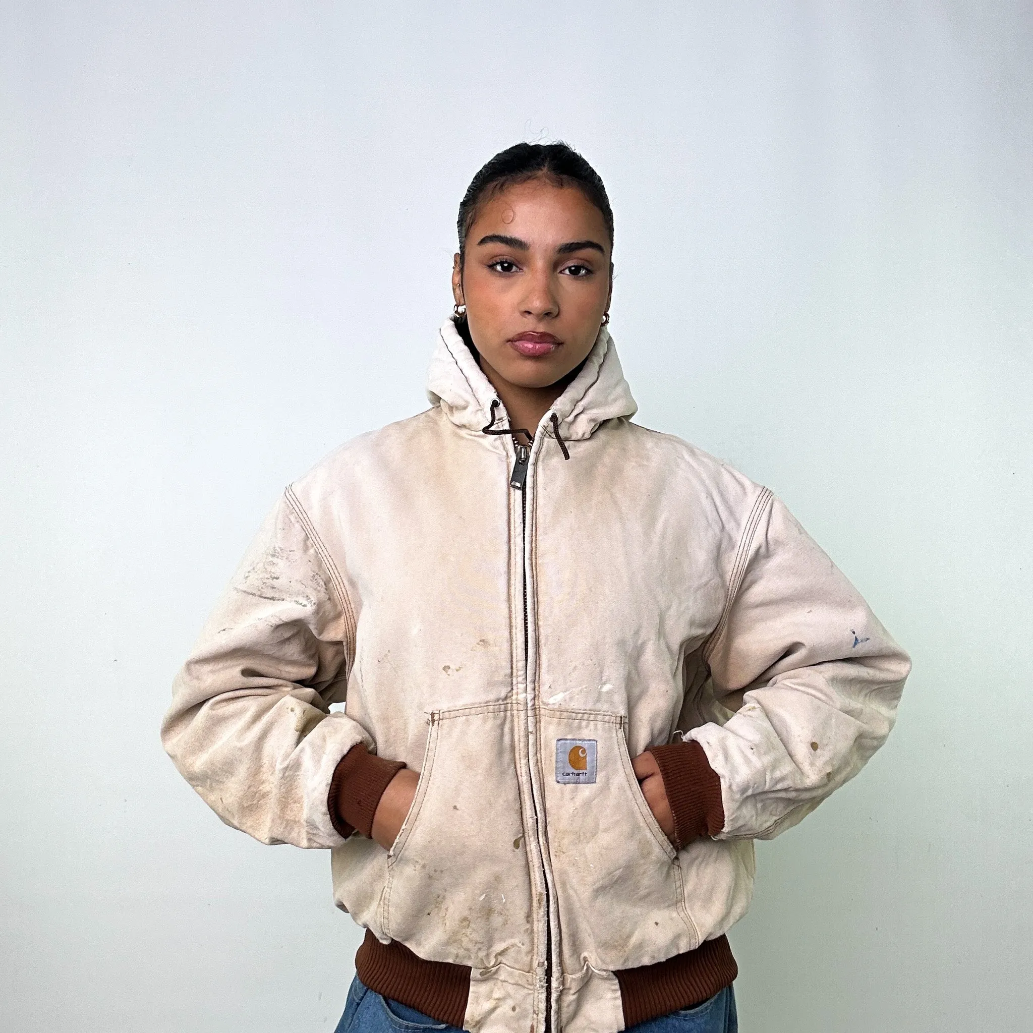 Beige Tan Vintage Carhartt Workwear Jacket Coat (L)