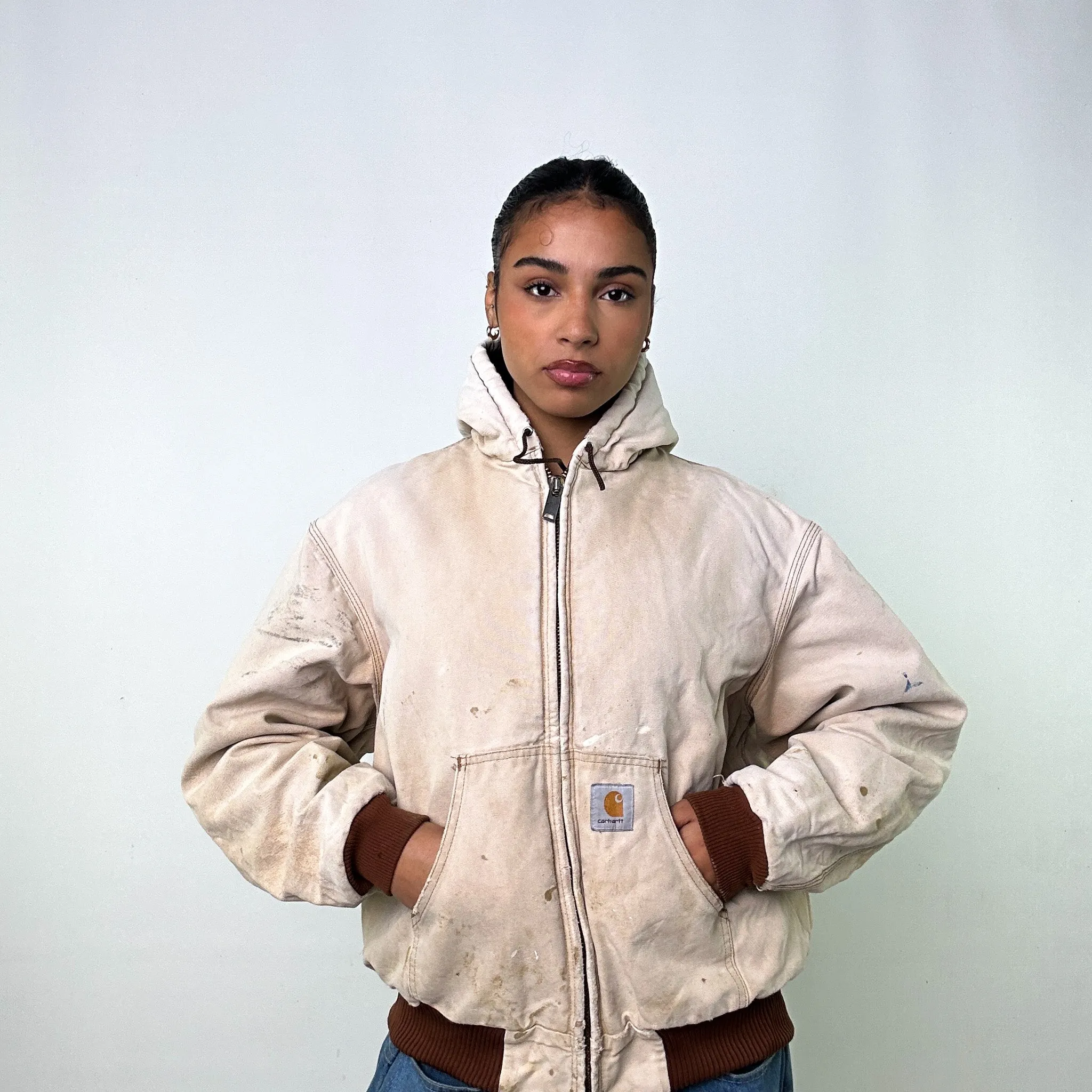 Beige Tan Vintage Carhartt Workwear Jacket Coat (L)