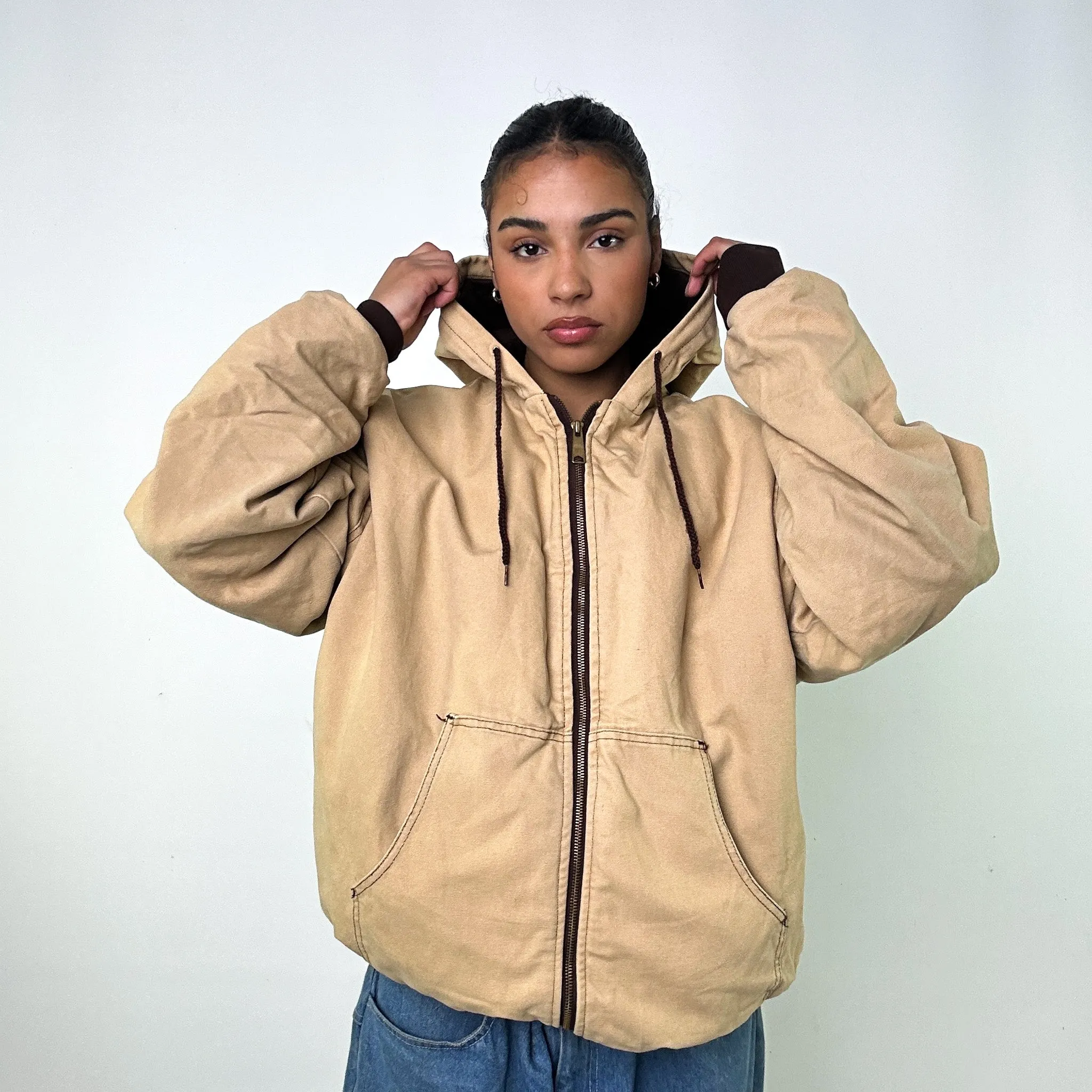 Beige Tan Vintage Redhead Active Workwear Jacket Coat (XL)