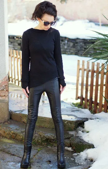 Black Extra Long Genuine Leather Leggings