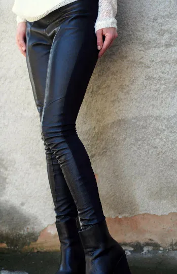 Black Extra Long Genuine Leather Leggings