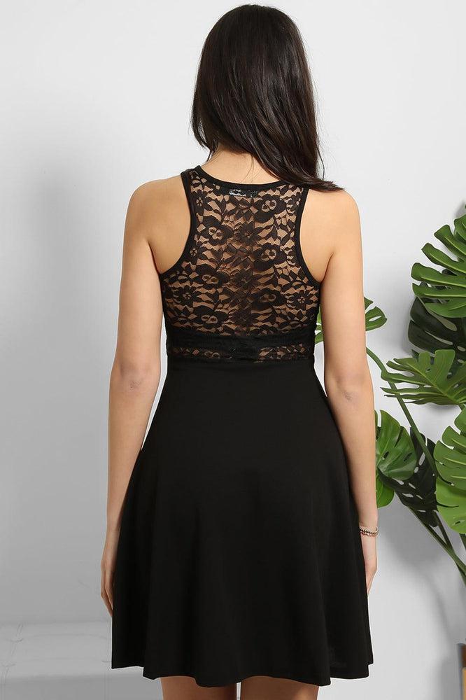 Black Lace Details Sleeveless Skater Dress