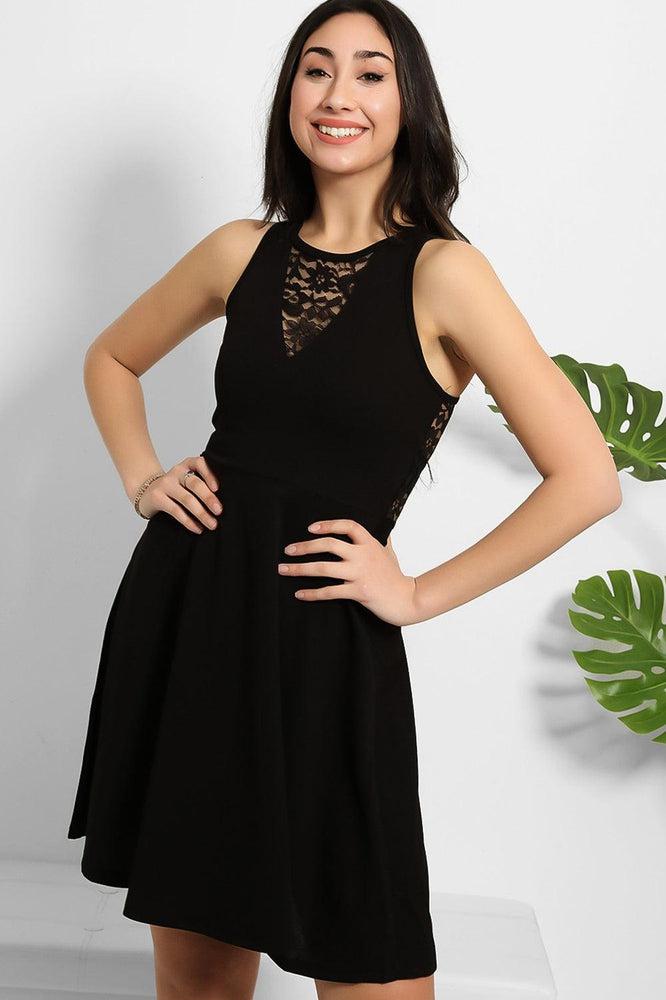 Black Lace Details Sleeveless Skater Dress