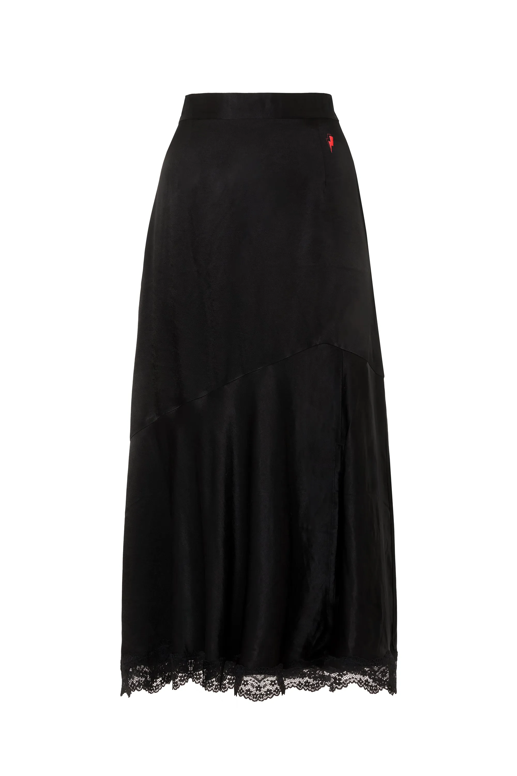 Black Lace Trim Satin Slip Skirt