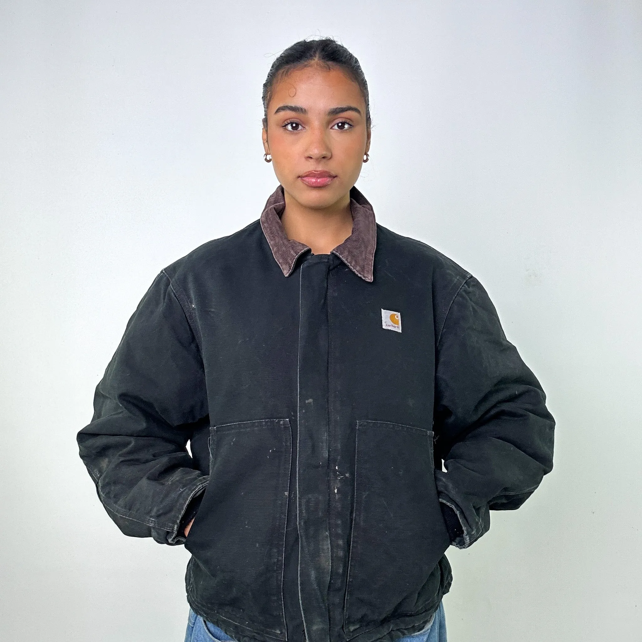 Black Vintage Carhartt Detroit Workwear Jacket Coat (L)