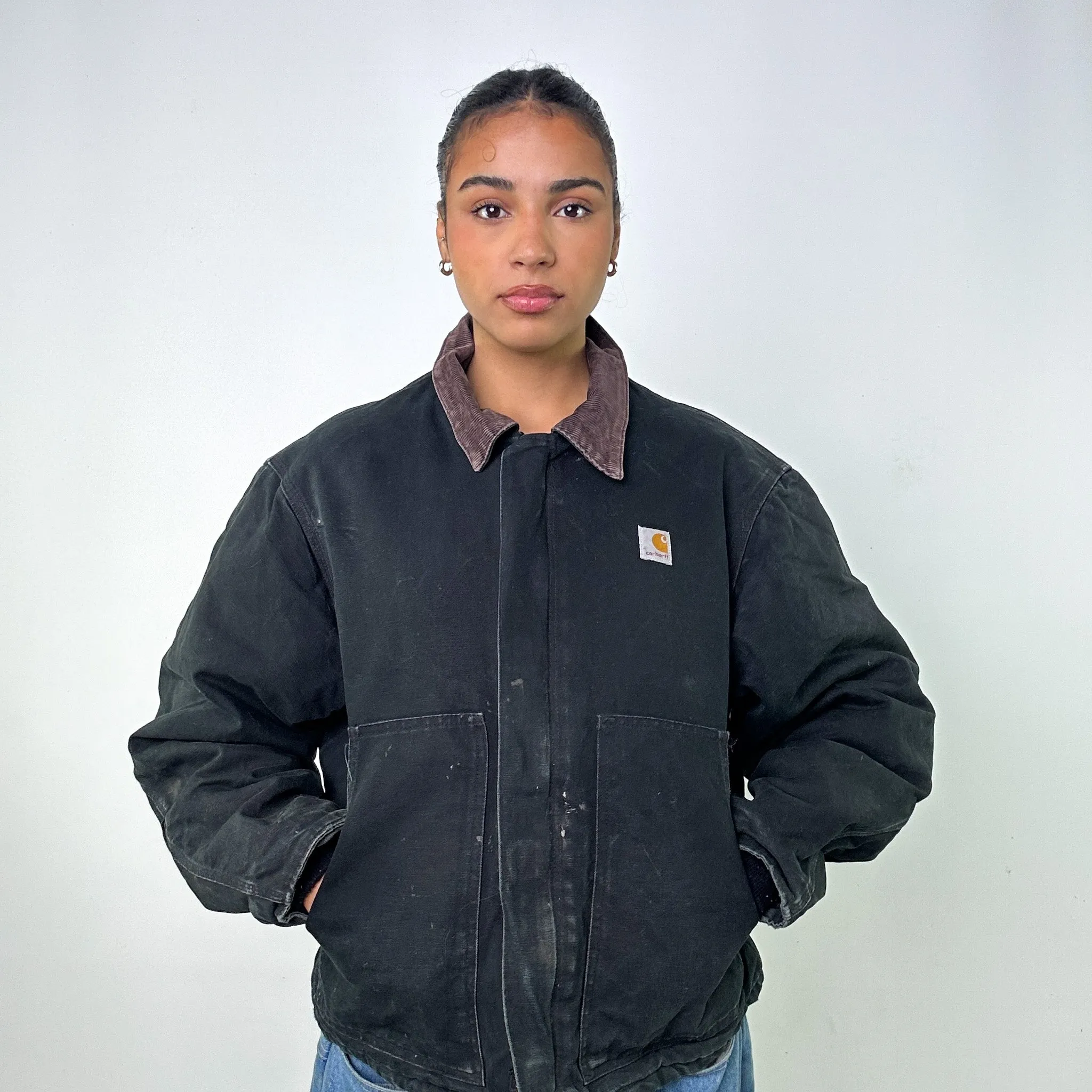 Black Vintage Carhartt Detroit Workwear Jacket Coat (L)