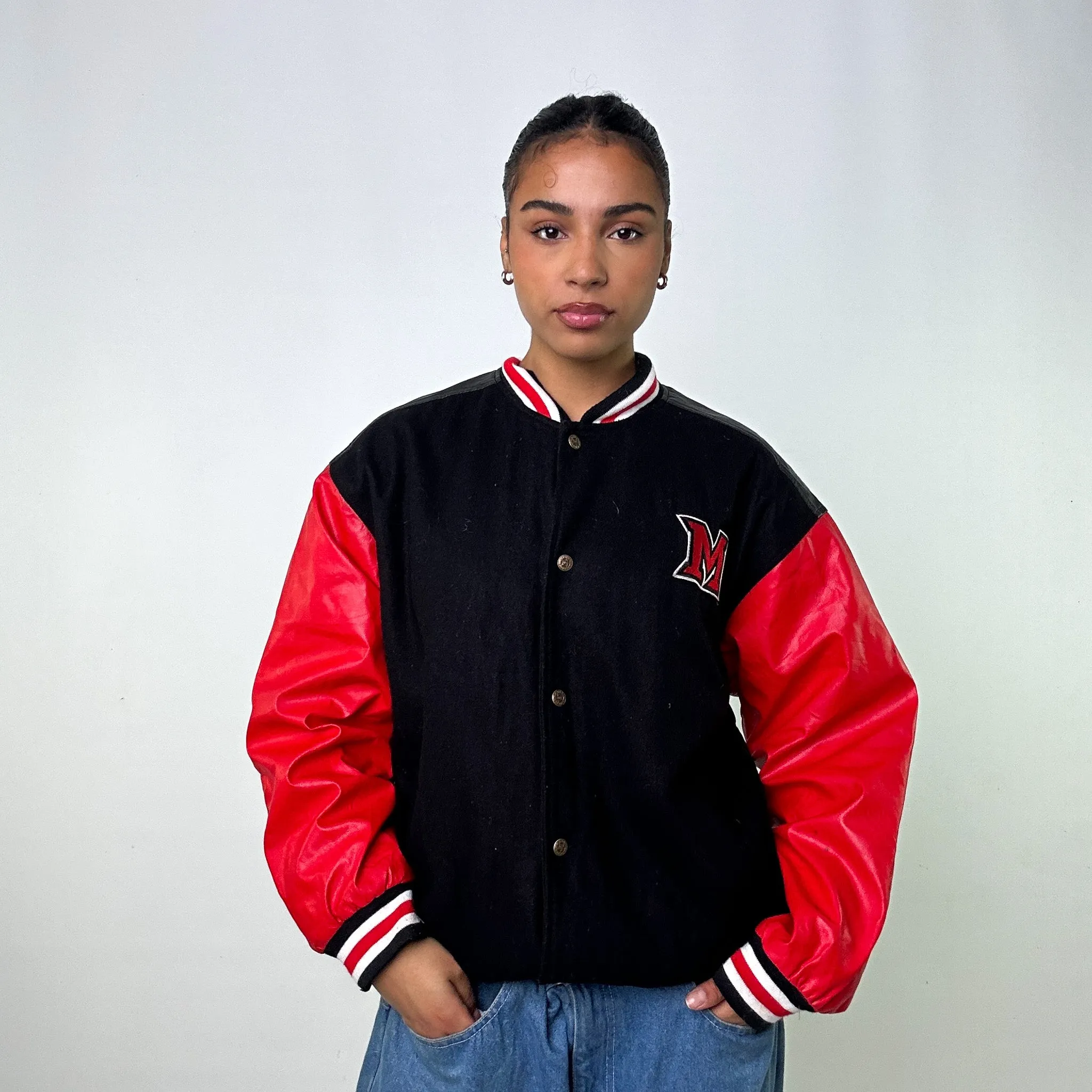 Black Vintage Steve & Barry's Varsity Jacket Coat (L)