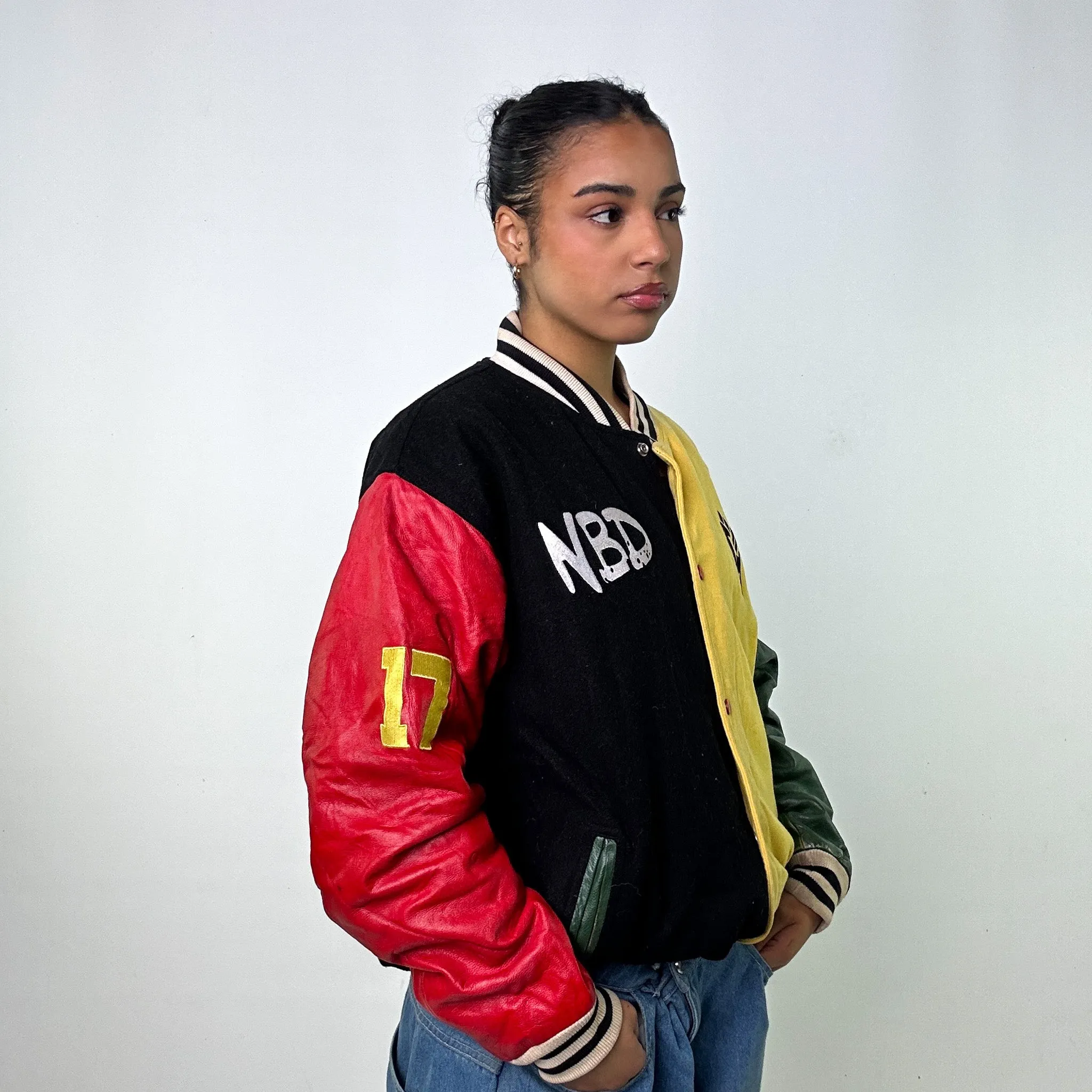 Black Yellow Red Green  Vintage Varsity Jacket Coat (XL)