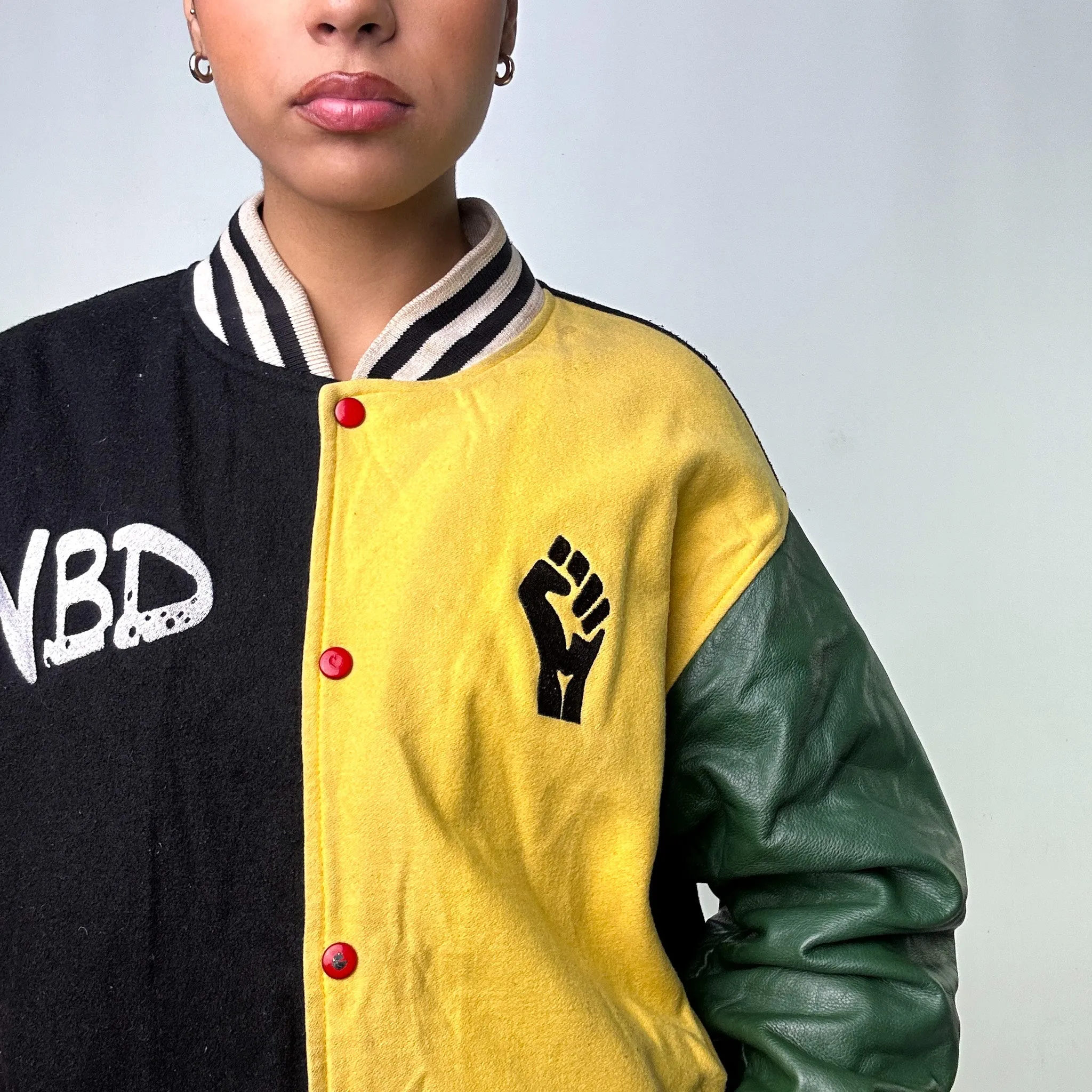 Black Yellow Red Green  Vintage Varsity Jacket Coat (XL)