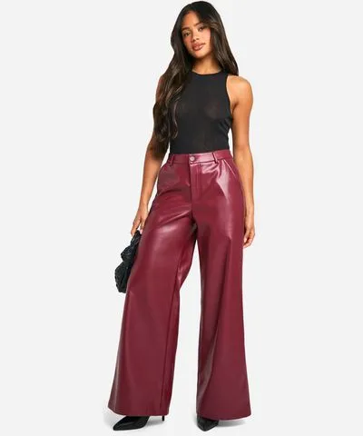 boohoo Womens High Waisted Pu Wide Leg Trouser