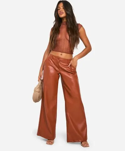 boohoo Womens Low Rise Pu Wide Leg Trouser