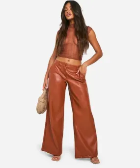 boohoo Womens Low Rise Pu Wide Leg Trouser