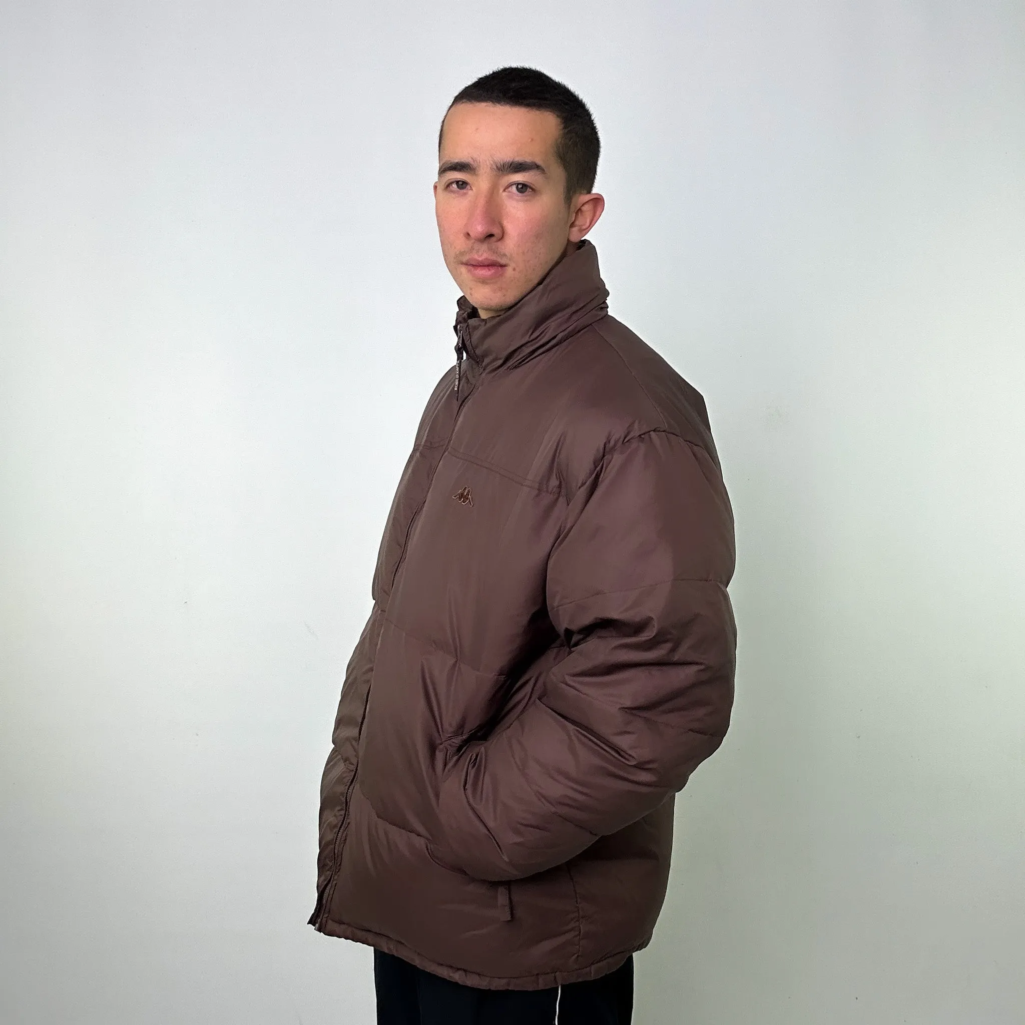 Brown 90s Kappa Puffer Jacket Coat (XL)