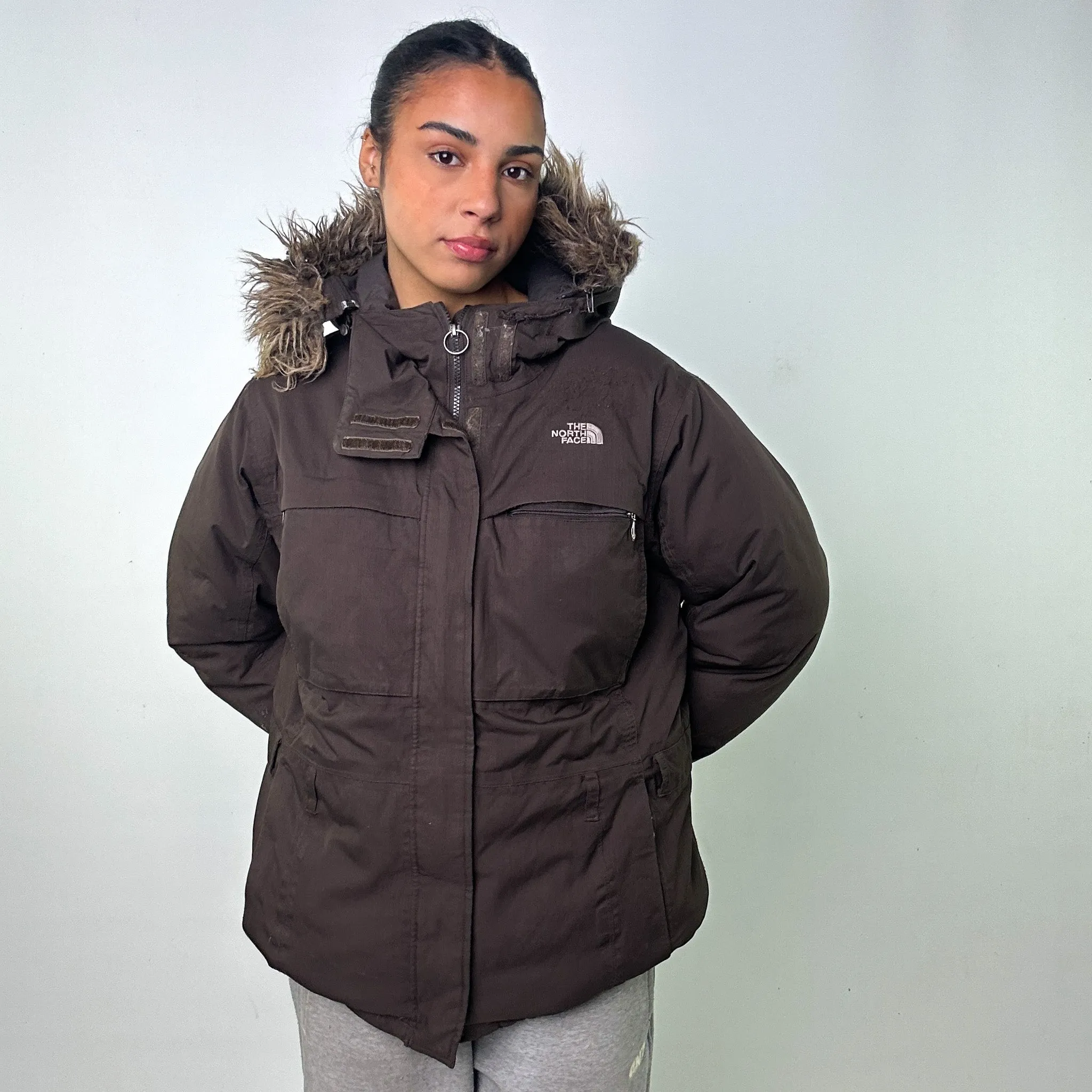 Brown 90s The North Face Puffer Jacket Coat (XL)