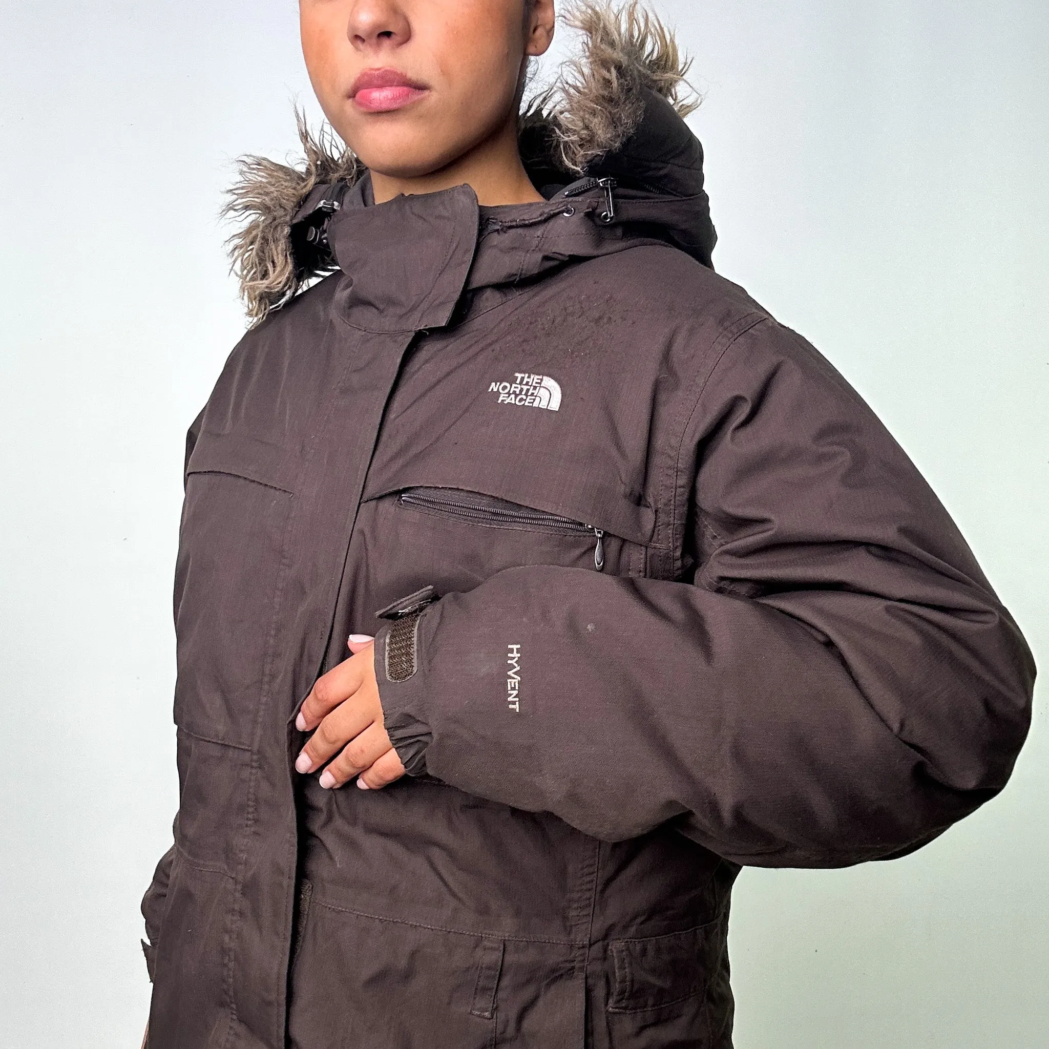 Brown 90s The North Face Puffer Jacket Coat (XL)