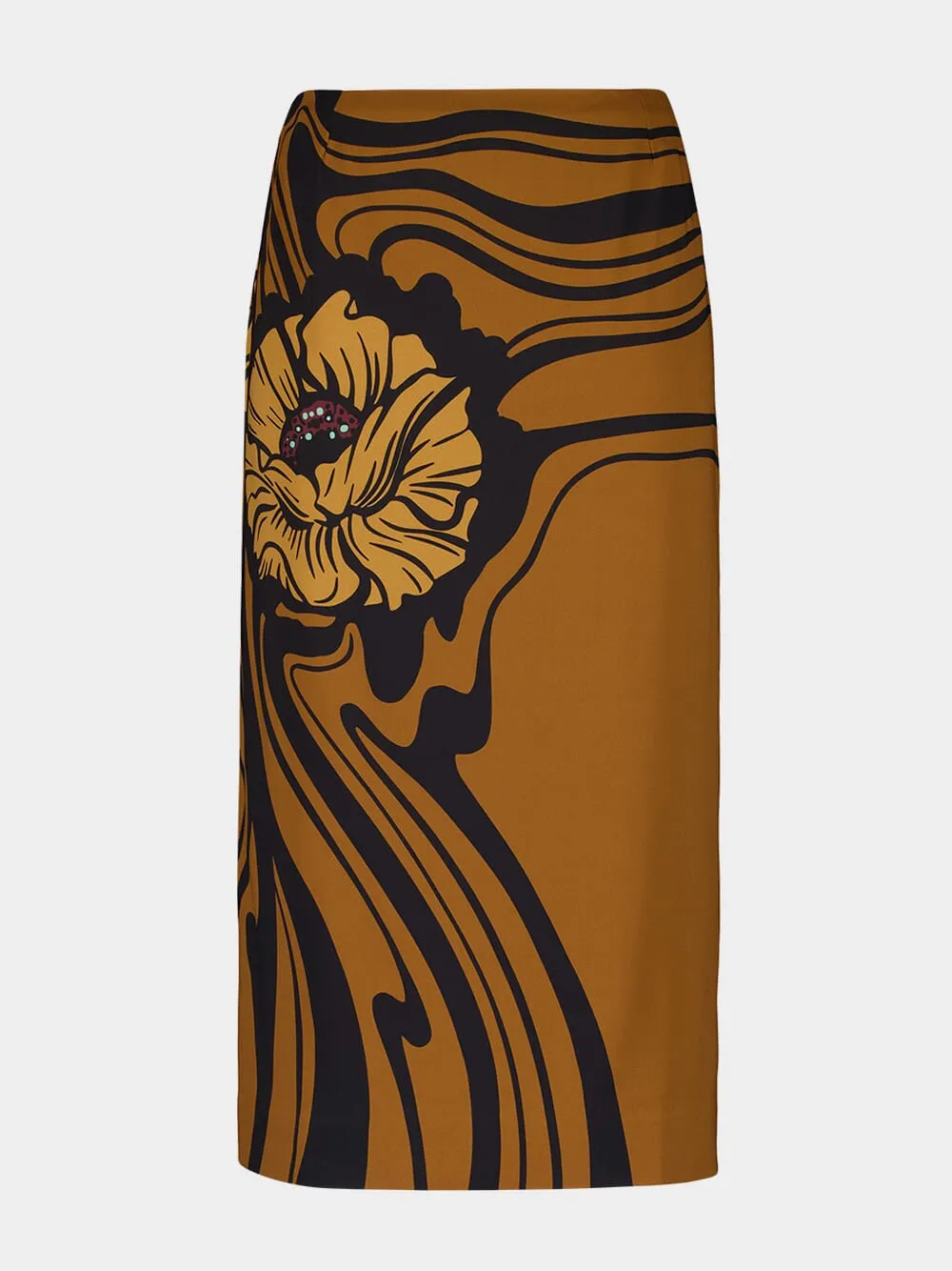 Brown Floral Pencil Skirt Placée