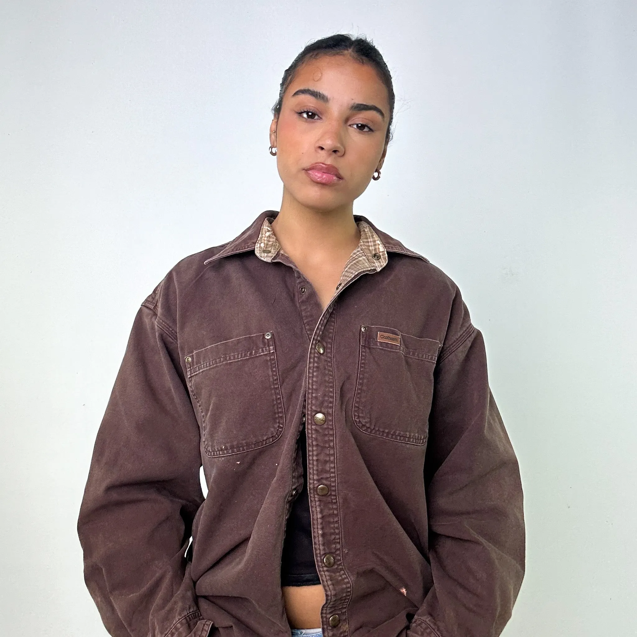 Brown Vintage Carhartt Shirt Workwear Jacket Coat (M)